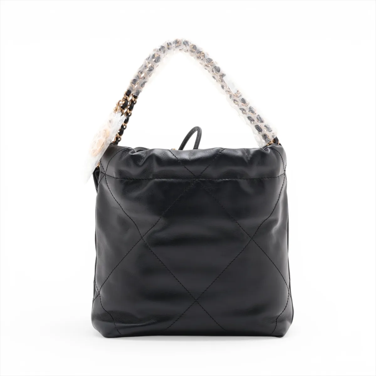 22 Mini Shiny Calfskin Chain Shoulder Bag Black Gold Hardware Random Plate AS3980 — view 2