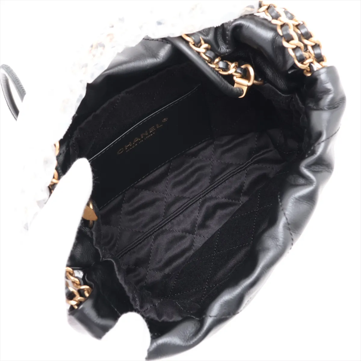 22 Mini Shiny Calfskin Chain Shoulder Bag Black Gold Hardware Random Plate AS3980 — view 6