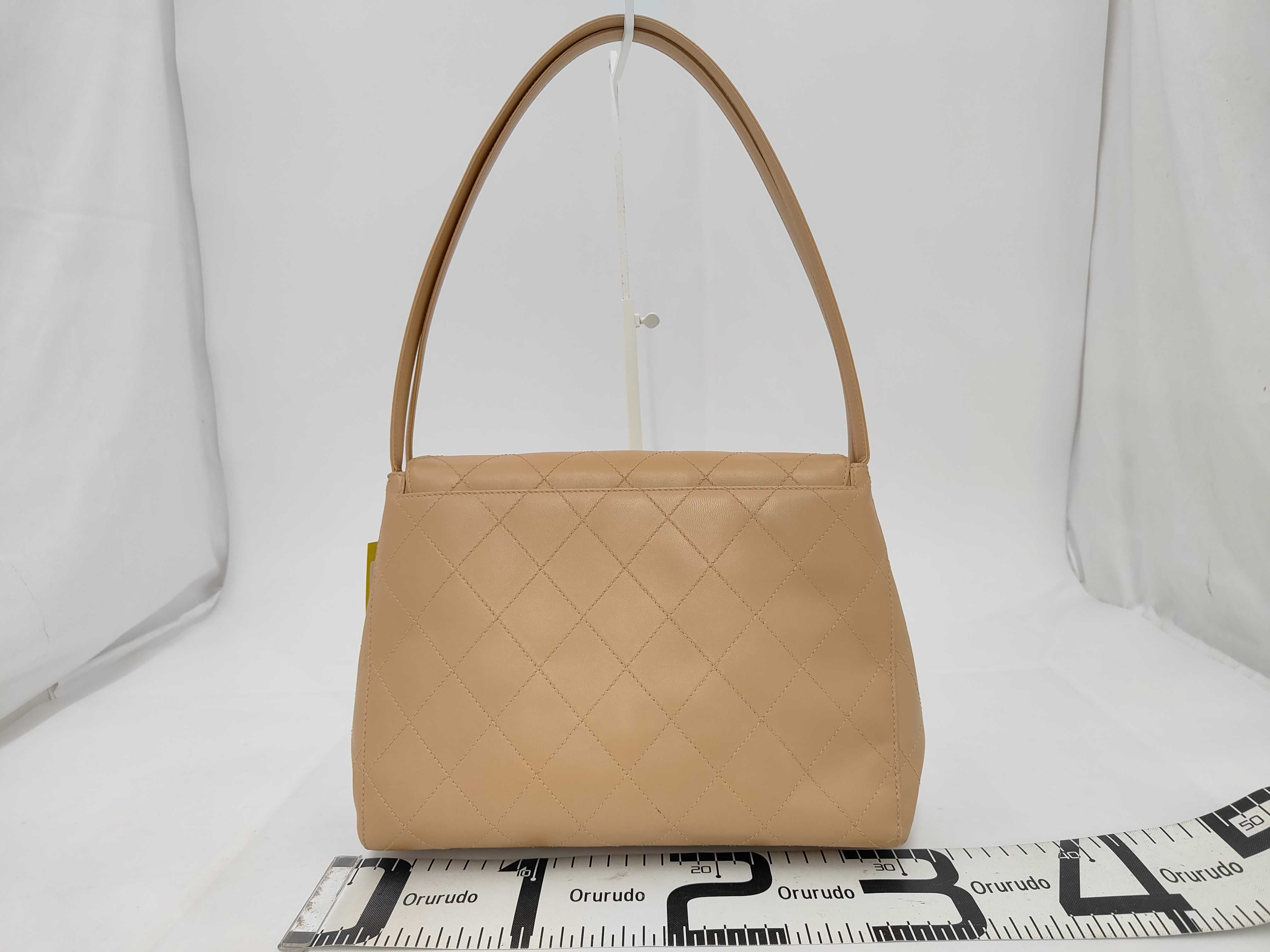 Lambskin Straight Flap One-Shoulder Bag, Beige Lambskin Shoulder Bag — view 2