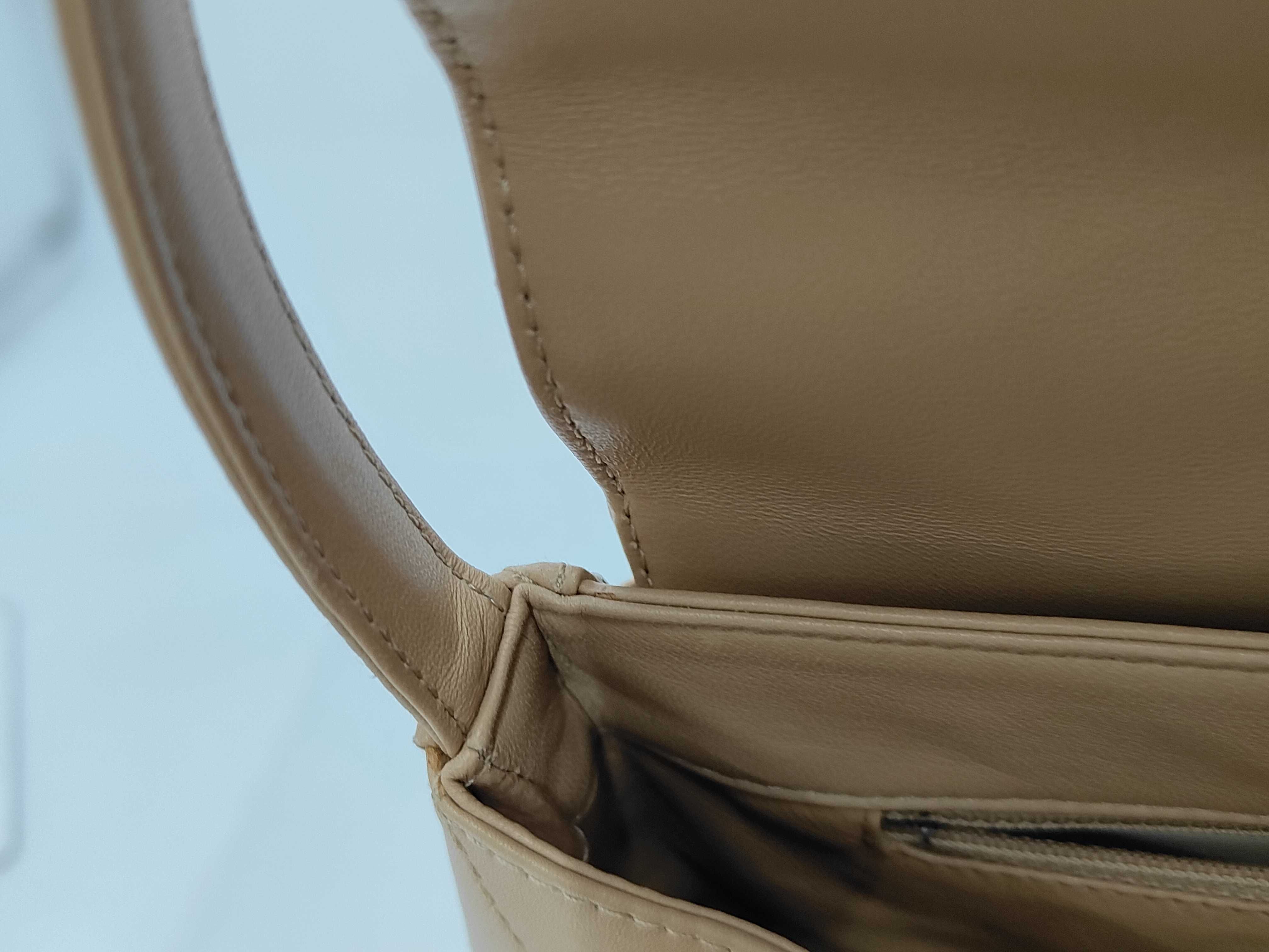 Lambskin Straight Flap One-Shoulder Bag, Beige Lambskin Shoulder Bag — view 11