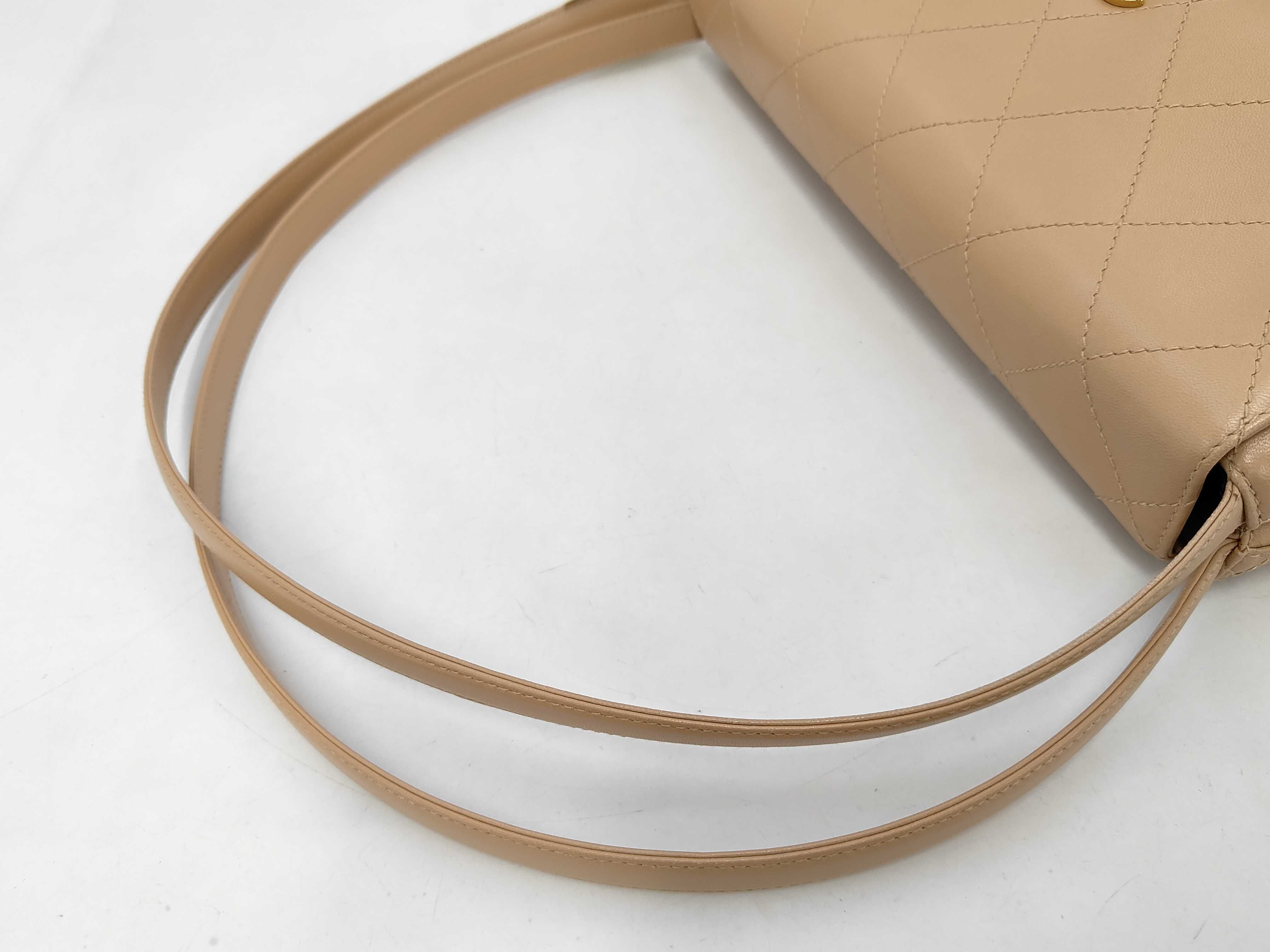 Lambskin Straight Flap One-Shoulder Bag, Beige Lambskin Shoulder Bag — view 3