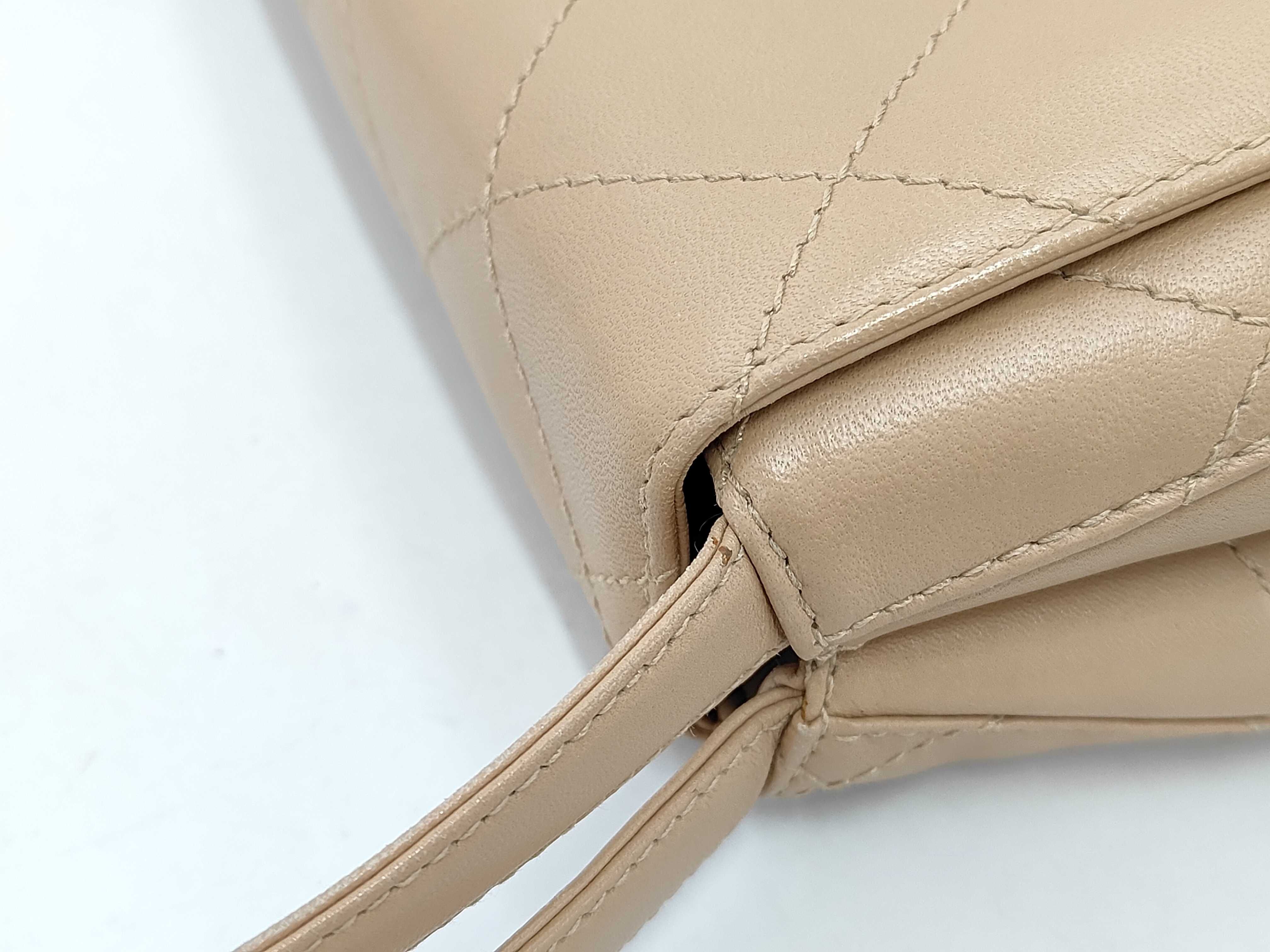Lambskin Straight Flap One-Shoulder Bag, Beige Lambskin Shoulder Bag — view 5