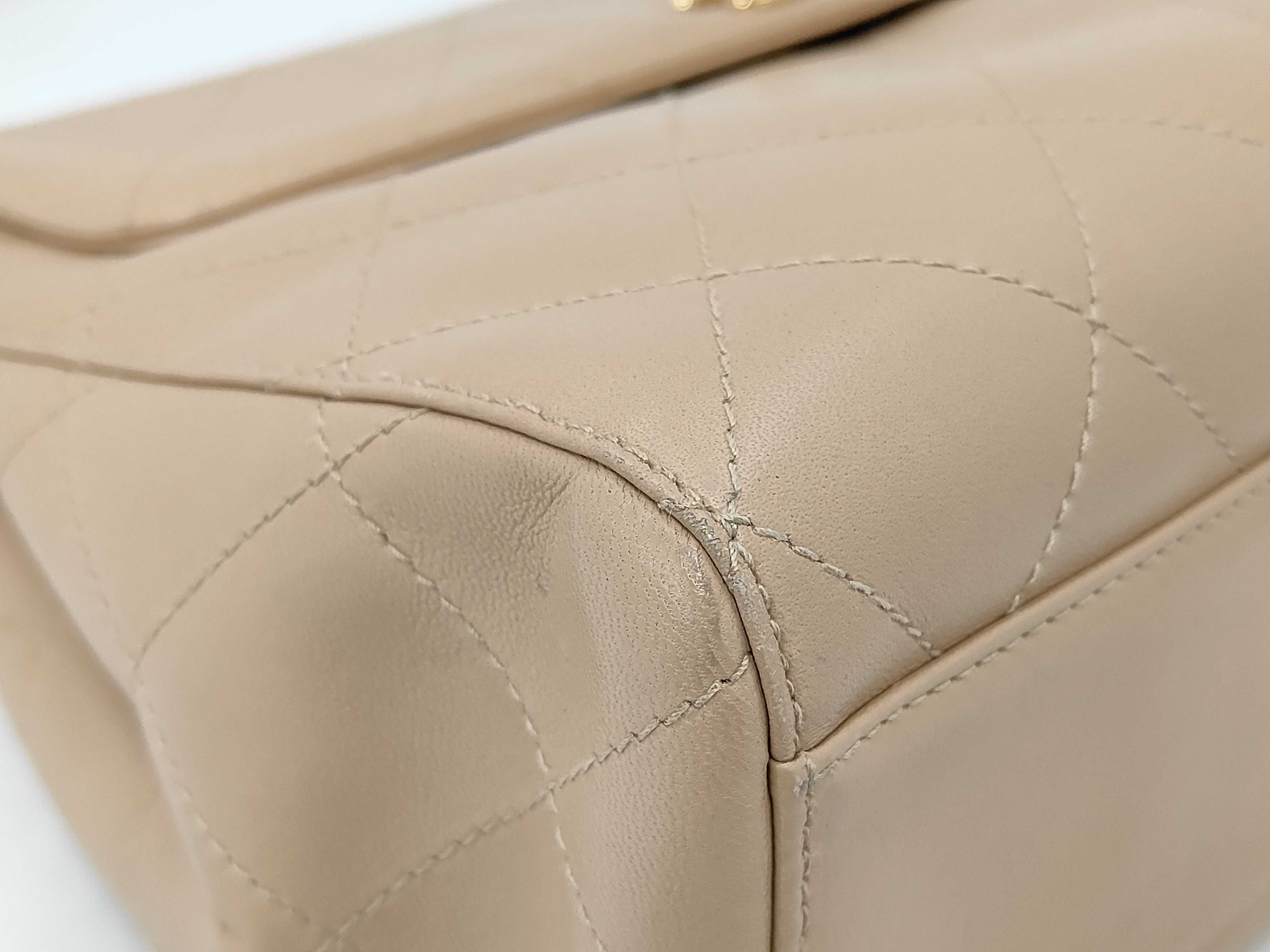Lambskin Straight Flap One-Shoulder Bag, Beige Lambskin Shoulder Bag — view 6