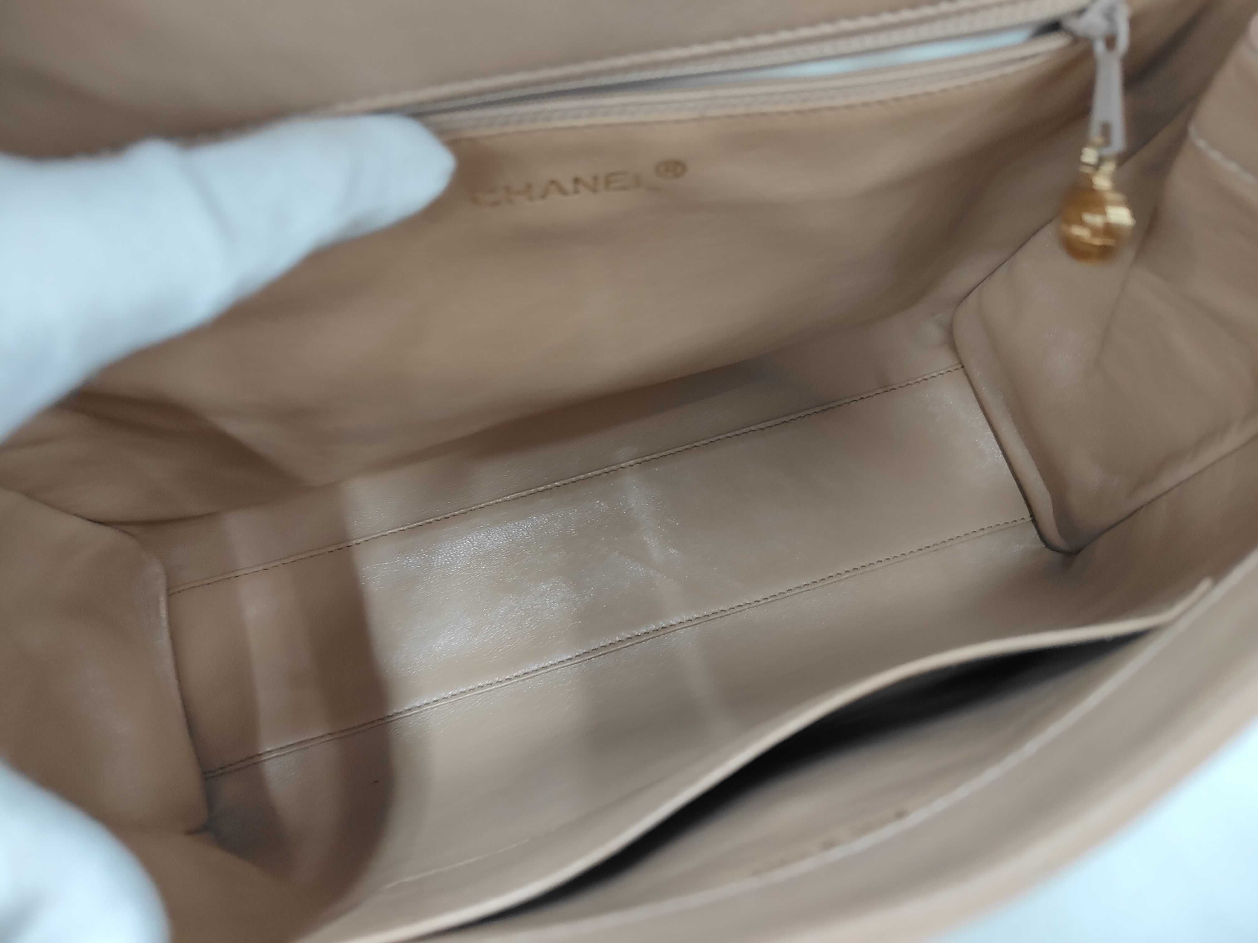 Lambskin Straight Flap One-Shoulder Bag, Beige Lambskin Shoulder Bag — view 9