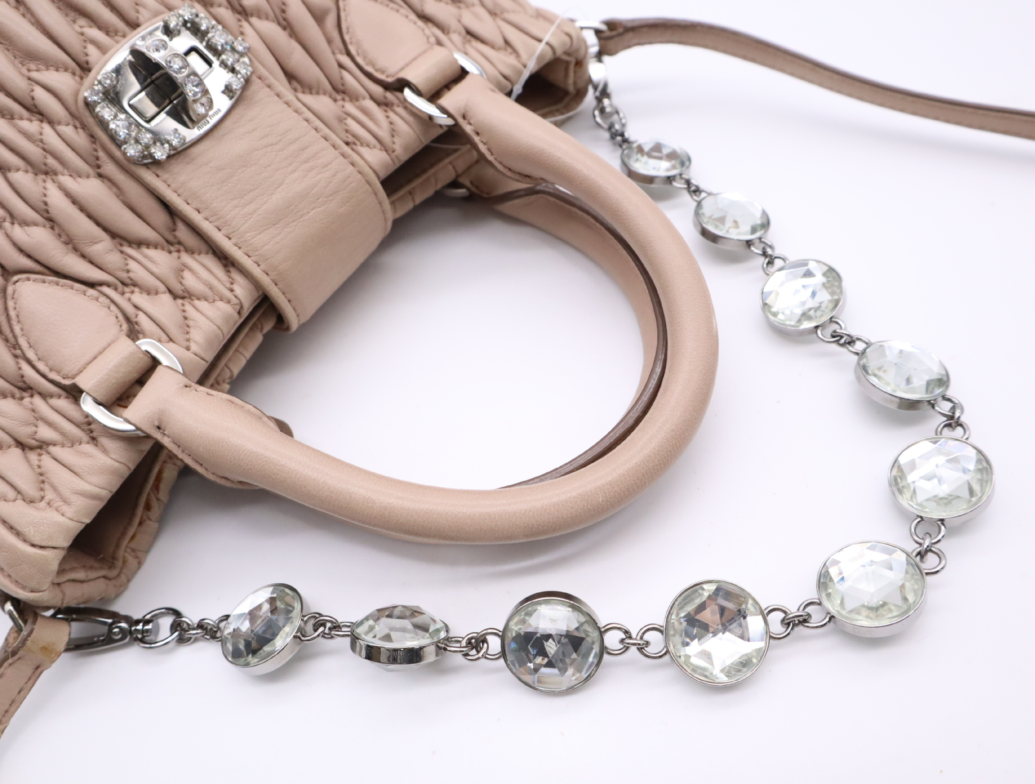 Leather Handbag, Pink, Silver Hardware, with Shoulder Strap — view 13