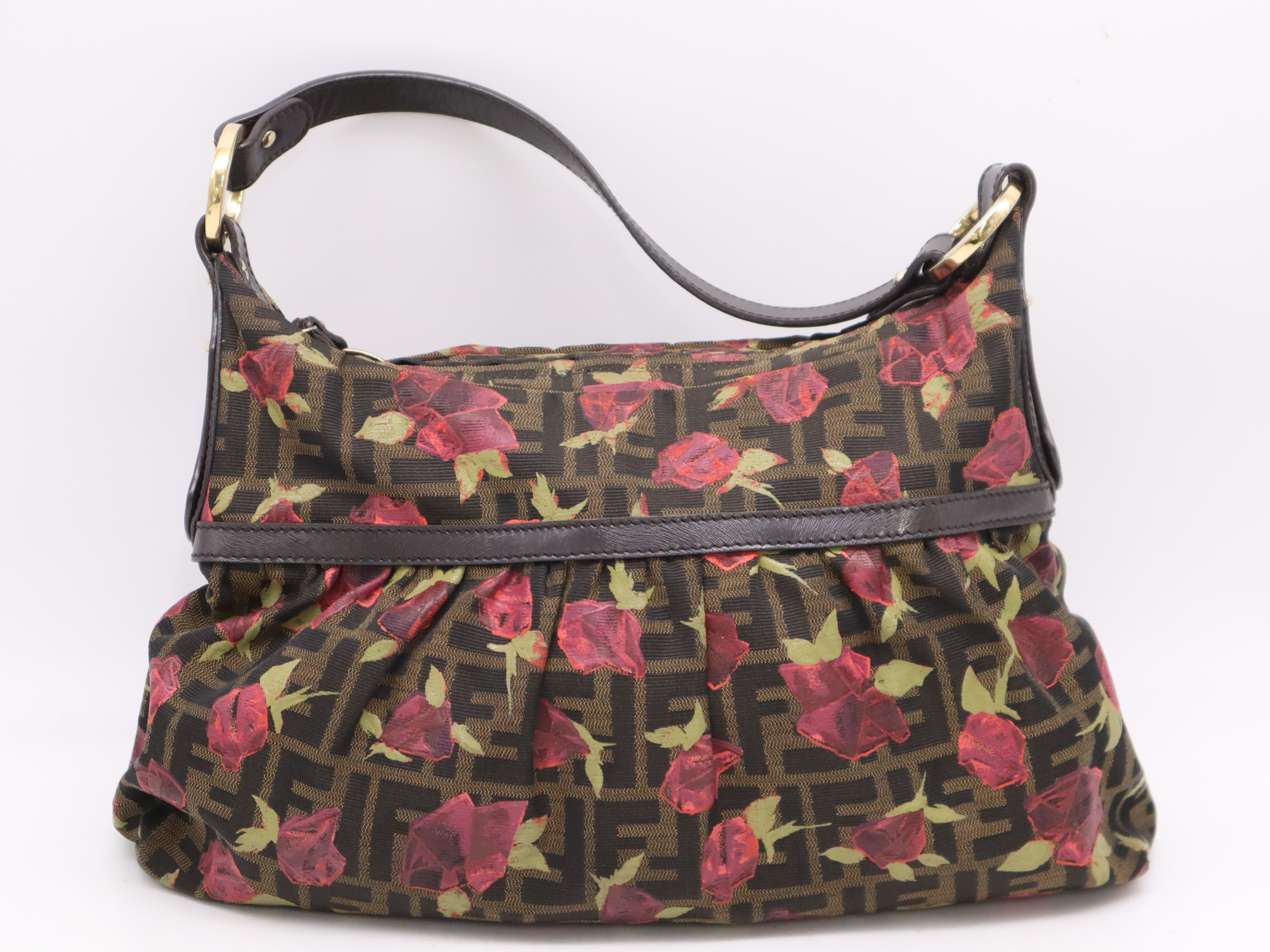 Canvas x Leather Zucca Rose Chef Bag Brown Shoulder Bag with Card — view 2
