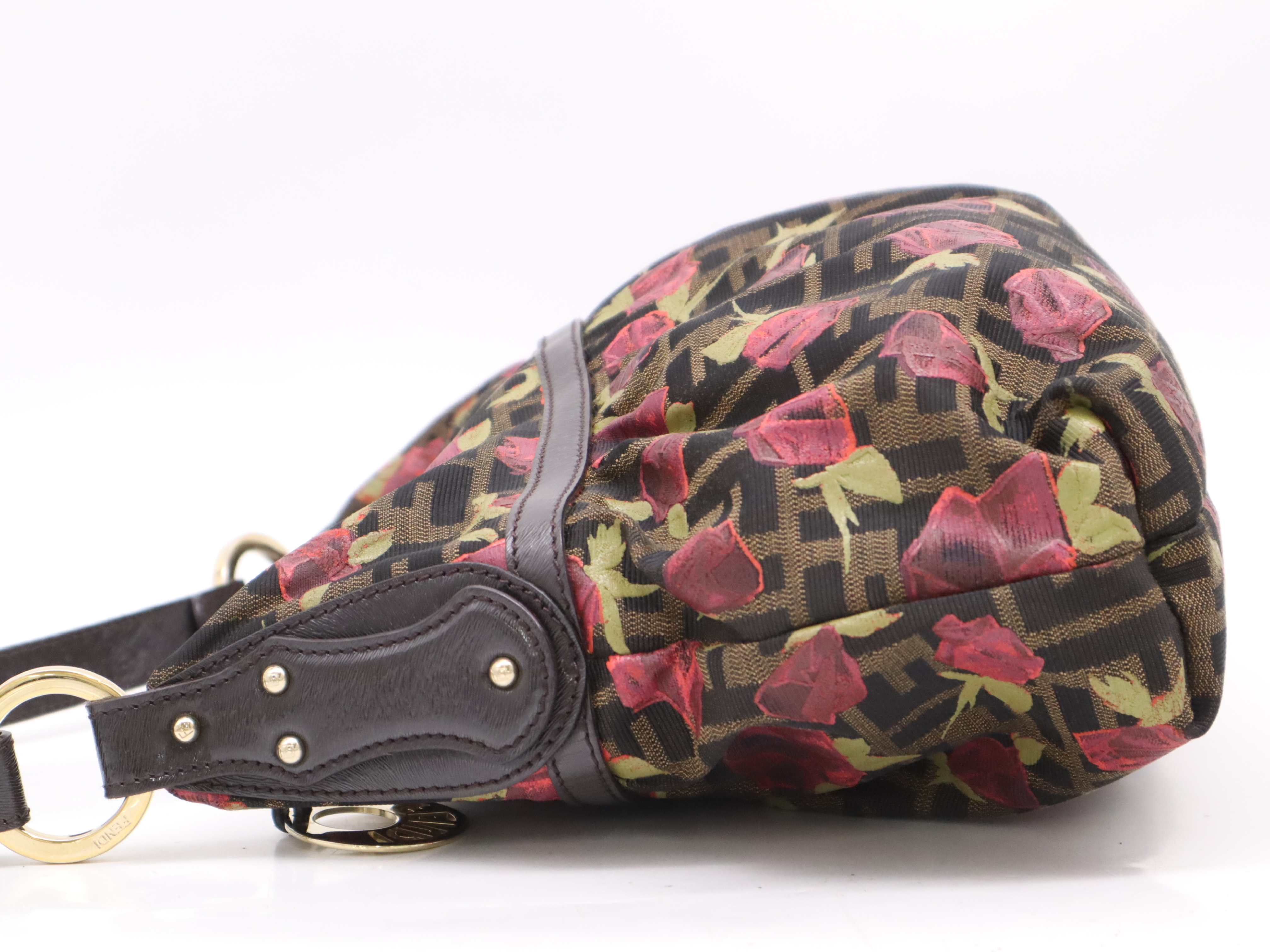 Canvas x Leather Zucca Rose Chef Bag Brown Shoulder Bag with Card — view 3