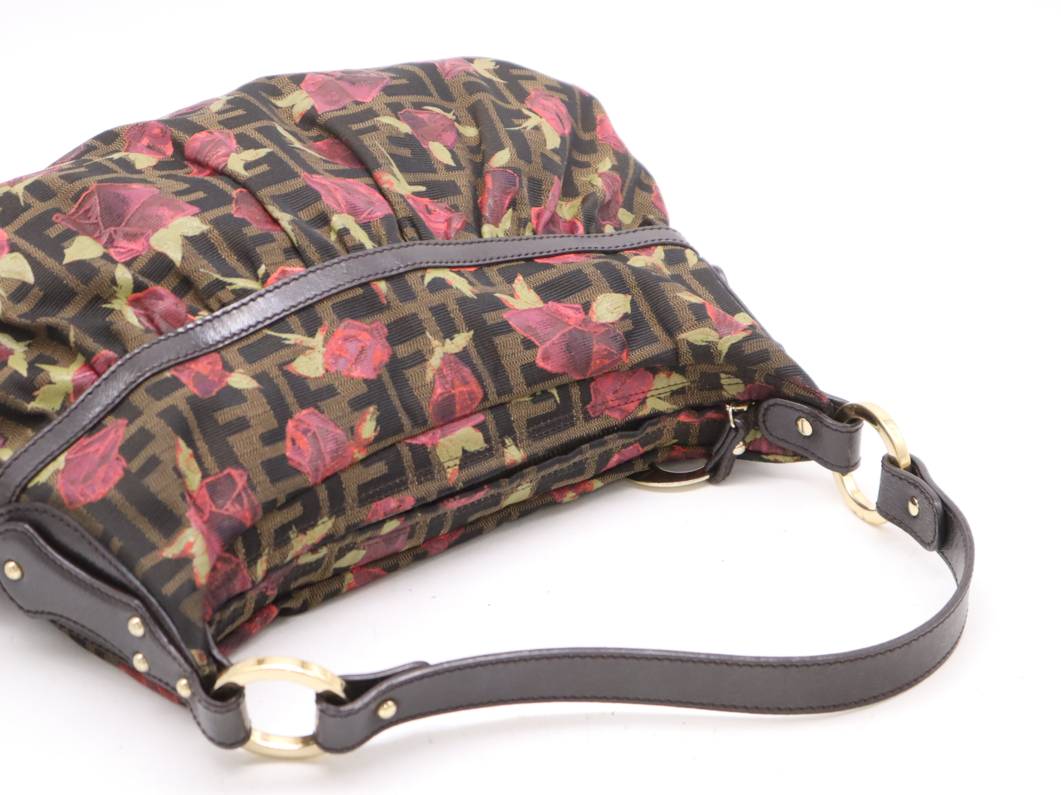 Canvas x Leather Zucca Rose Chef Bag Brown Shoulder Bag with Card — view 6