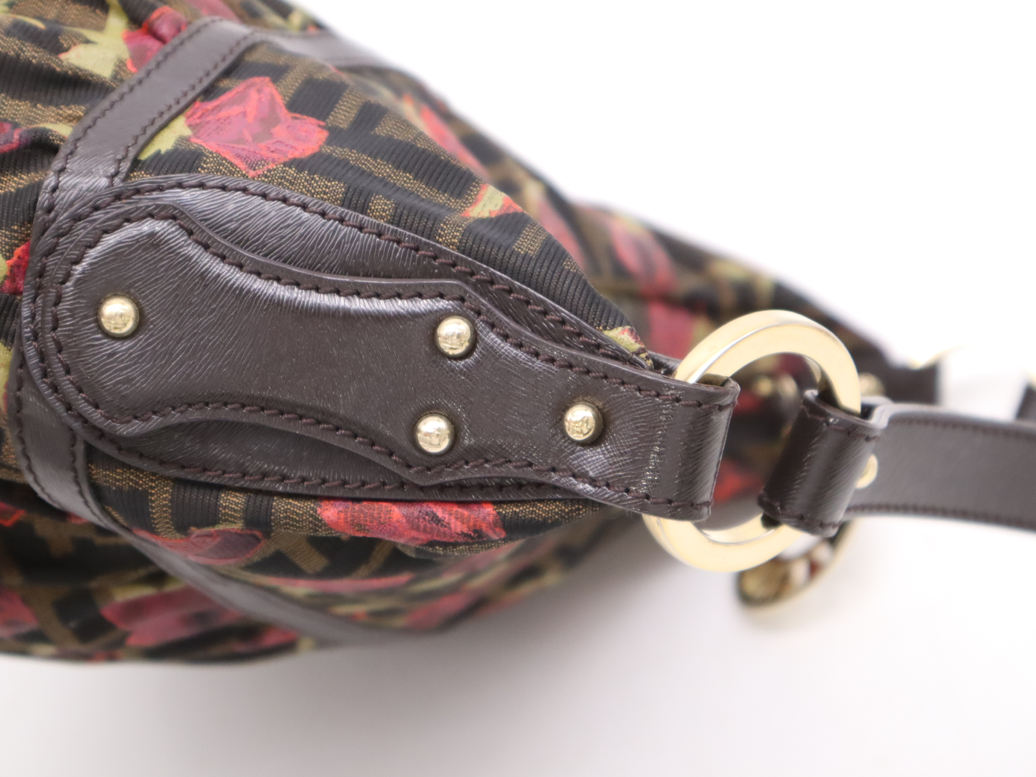 Canvas x Leather Zucca Rose Chef Bag Brown Shoulder Bag with Card — view 7
