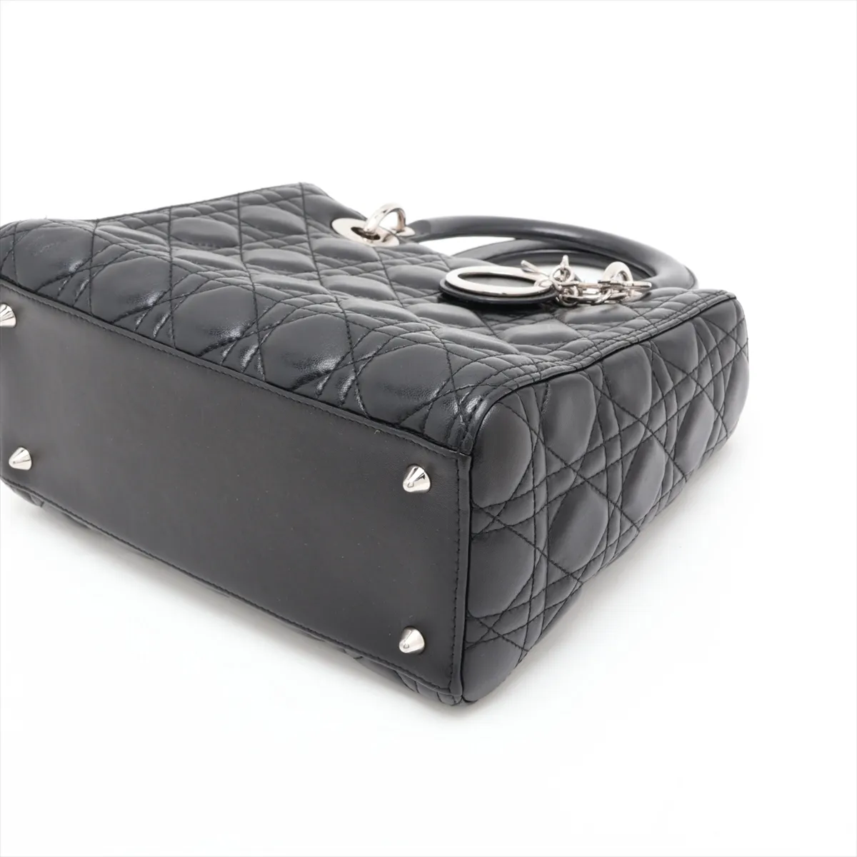 Cannage Lady Dior Leather 2-Way Handbag, Black — view 3