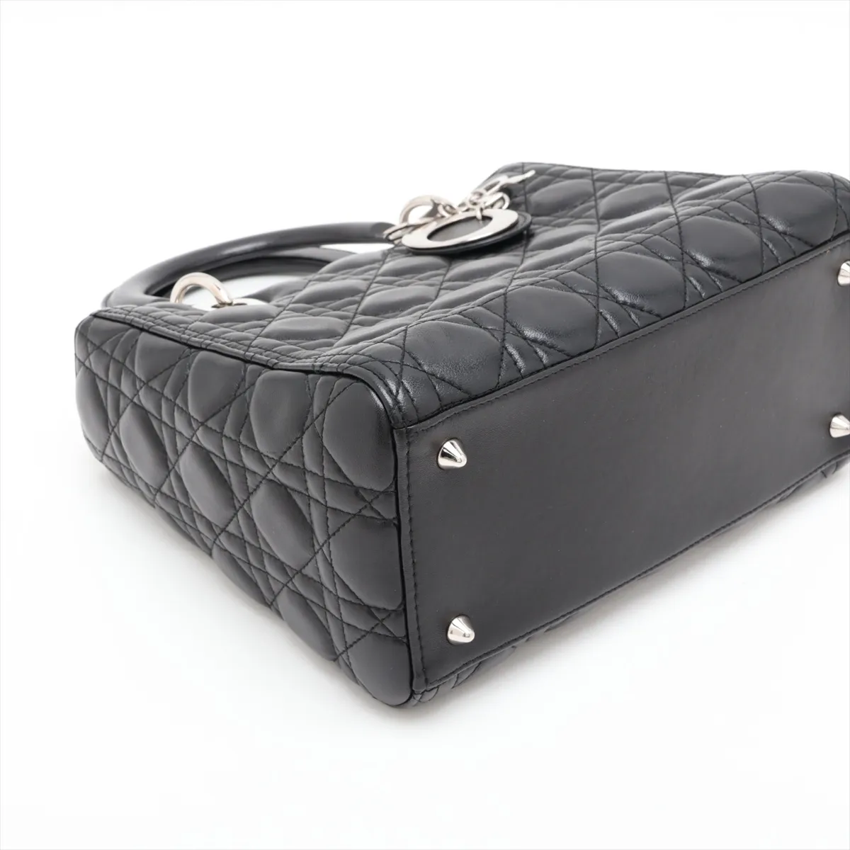 Cannage Lady Dior Leather 2-Way Handbag, Black — view 4