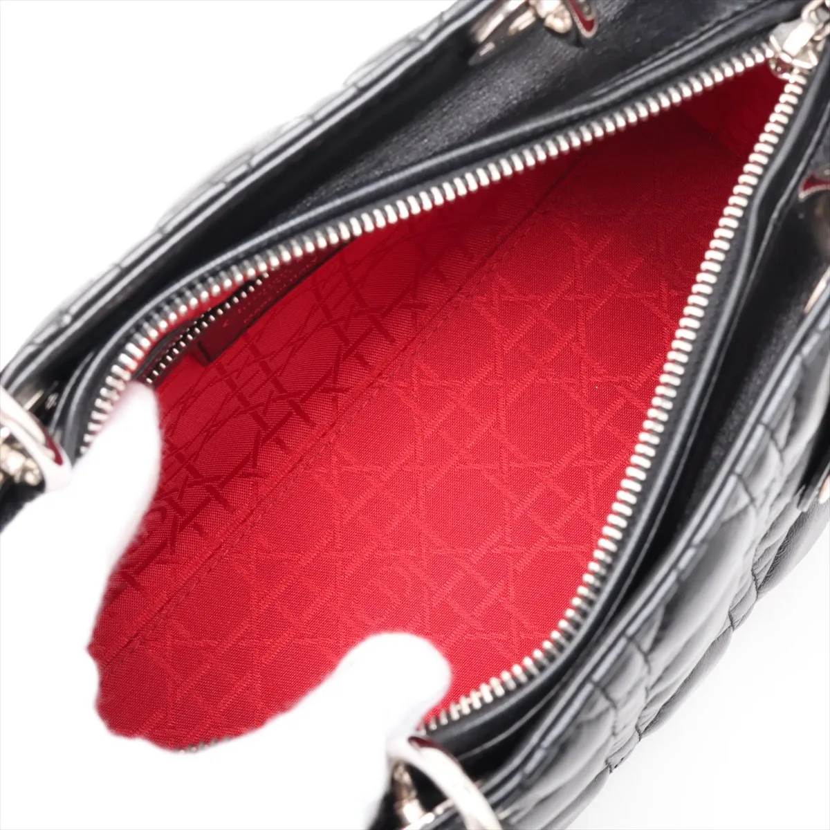 Cannage Lady Dior Leather 2-Way Handbag, Black — view 8