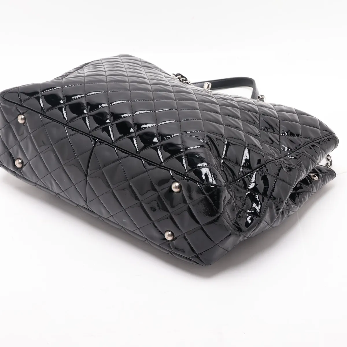Matelassé Patent Leather Chain Tote Bag, Black, Silver Hardware, Item Number 21957265 (Serial Number 21) — view 3