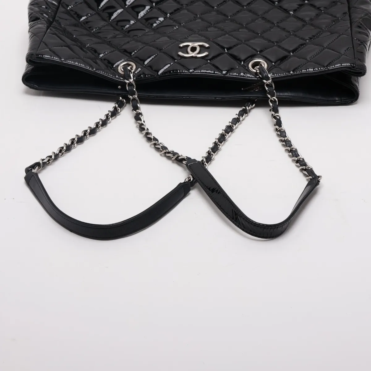 Matelassé Patent Leather Chain Tote Bag, Black, Silver Hardware, Item Number 21957265 (Serial Number 21) — view 5