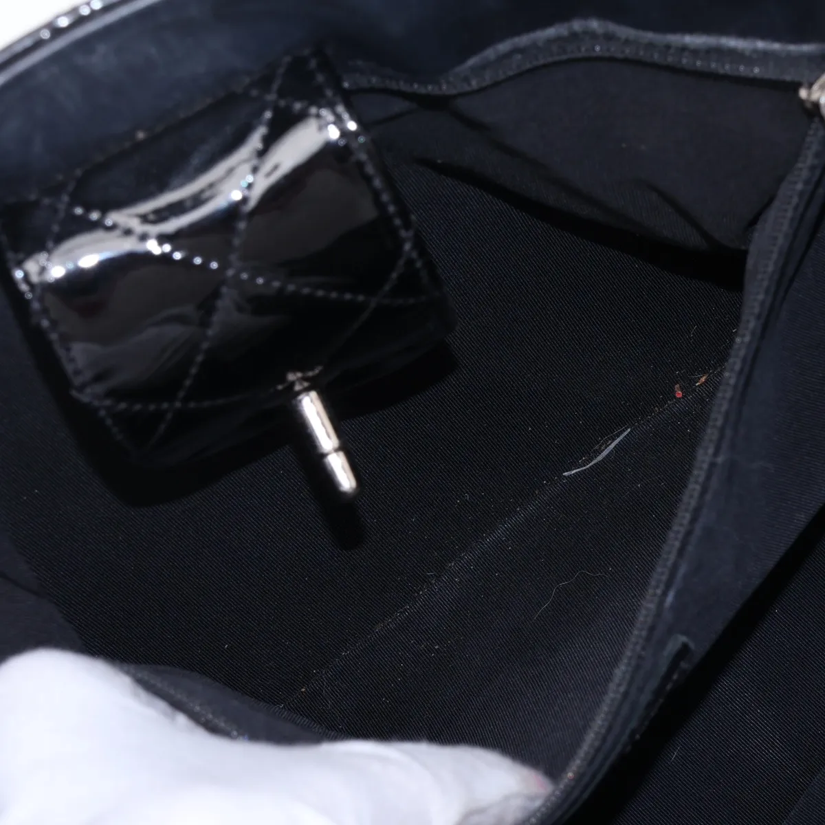 Matelassé Patent Leather Chain Tote Bag, Black, Silver Hardware, Item Number 21957265 (Serial Number 21) — view 8