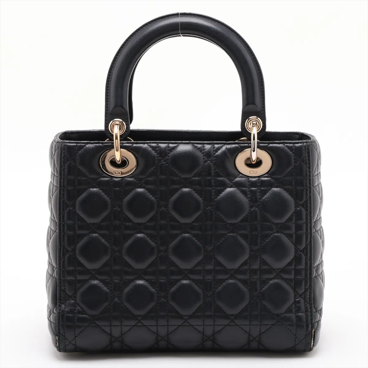 Cannage Lady Dior Leather Handbag, Black, with Mitzah — view 2