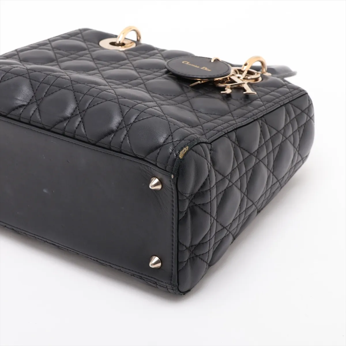 Cannage Lady Dior Leather Handbag, Black, with Mitzah — view 3
