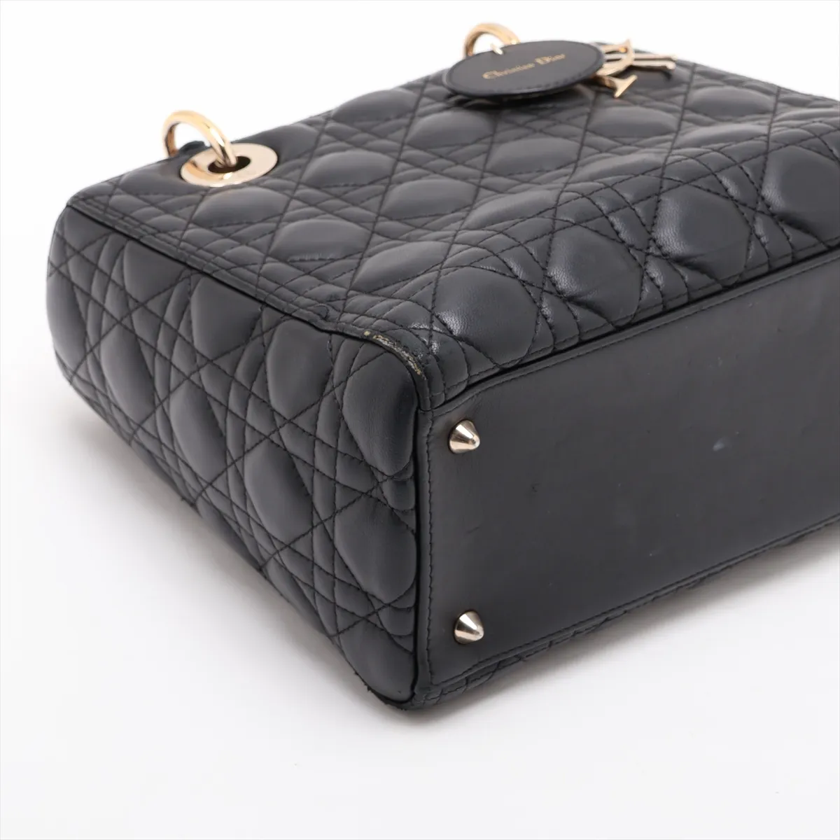 Cannage Lady Dior Leather Handbag, Black, with Mitzah — view 4