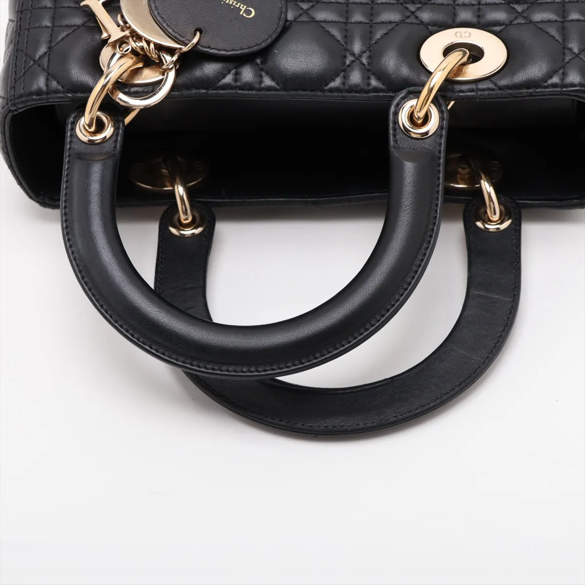 Cannage Lady Dior Leather Handbag, Black, with Mitzah — view 5