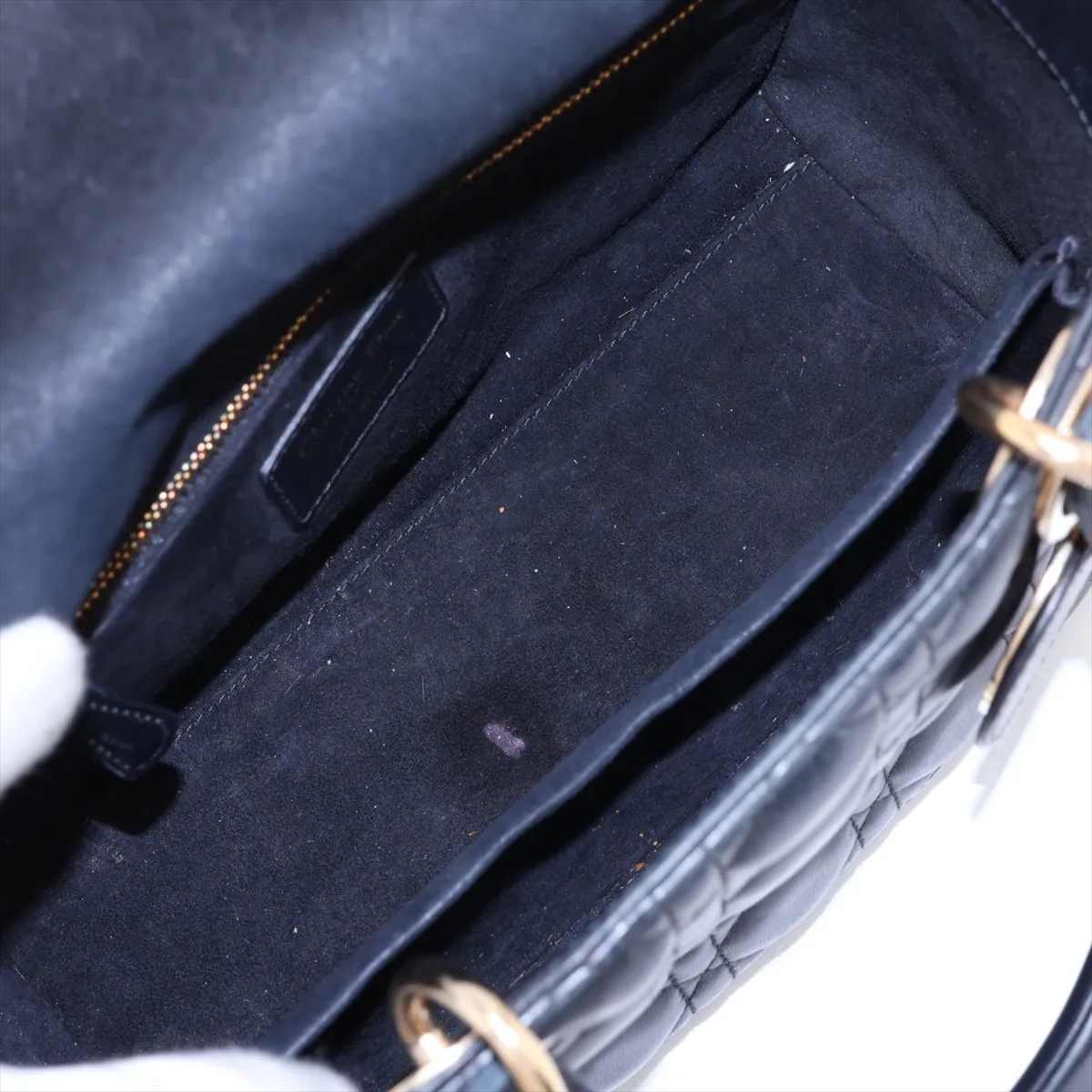 Cannage Lady Dior Leather Handbag, Black, with Mitzah — view 7