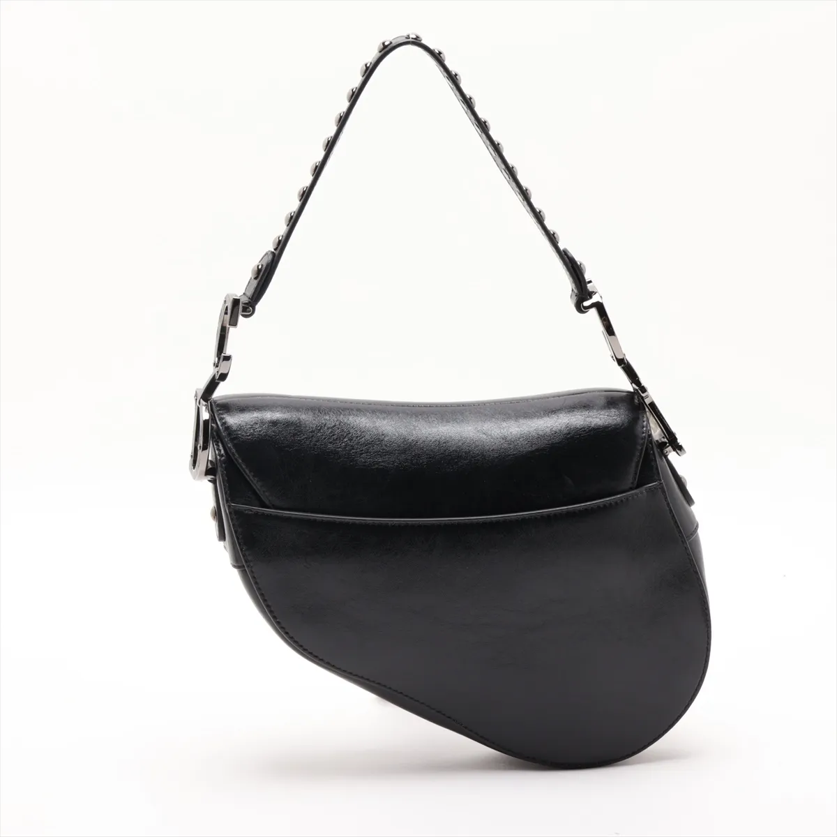 Saddle Leather x Studs 2-Way Handbag, Black — view 2
