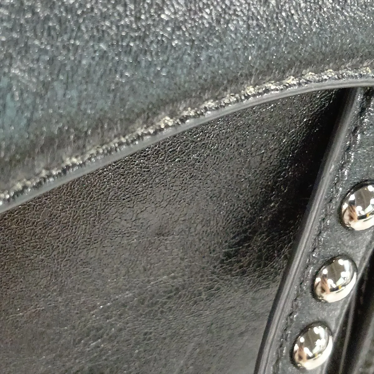 Saddle Leather x Studs 2-Way Handbag, Black — view 13