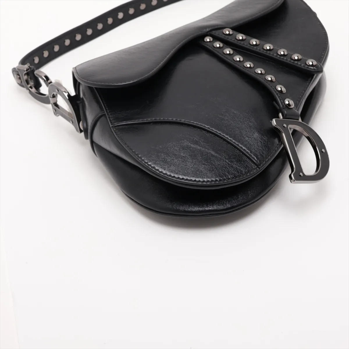 Saddle Leather x Studs 2-Way Handbag, Black — view 4