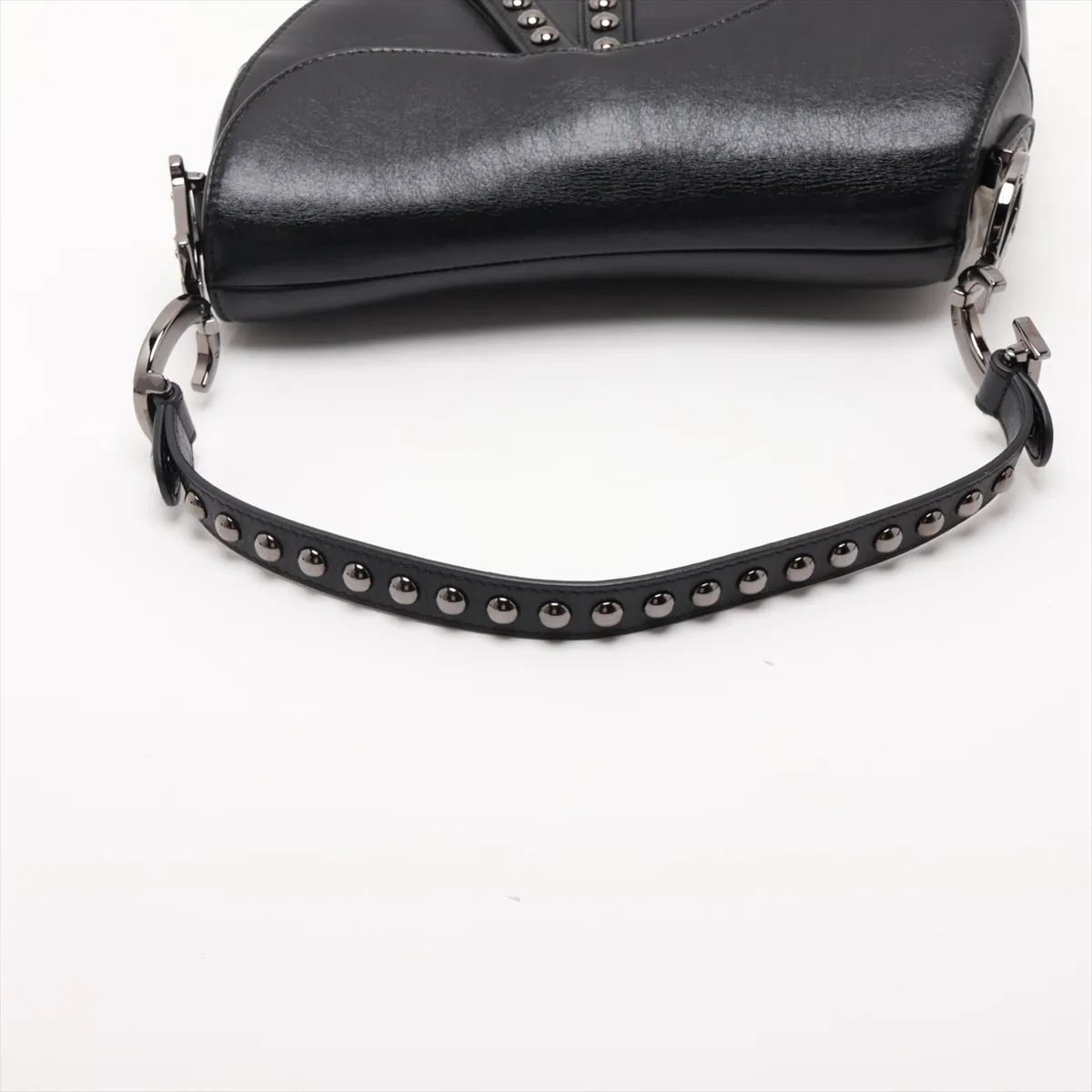 Saddle Leather x Studs 2-Way Handbag, Black — view 5