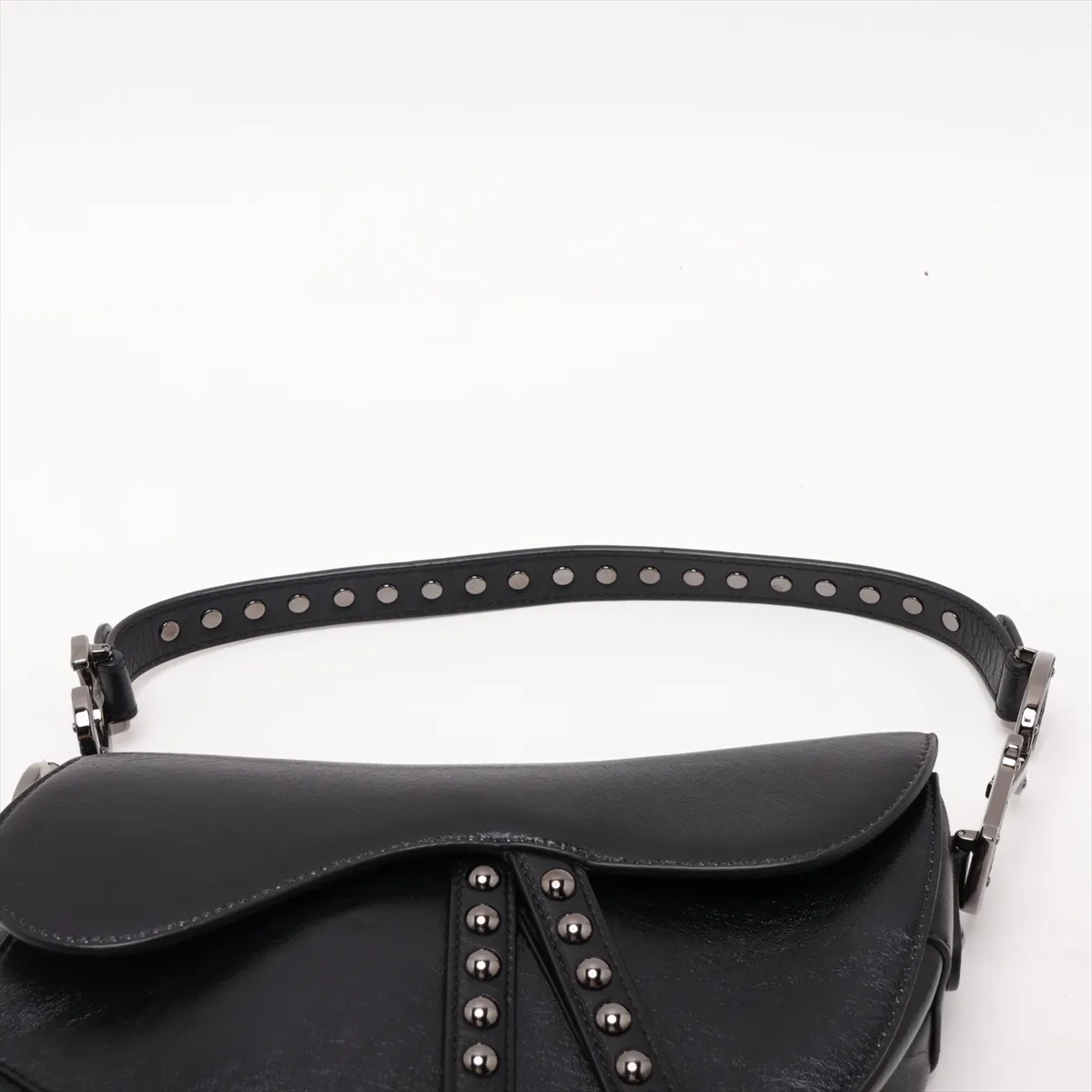 Saddle Leather x Studs 2-Way Handbag, Black — view 6
