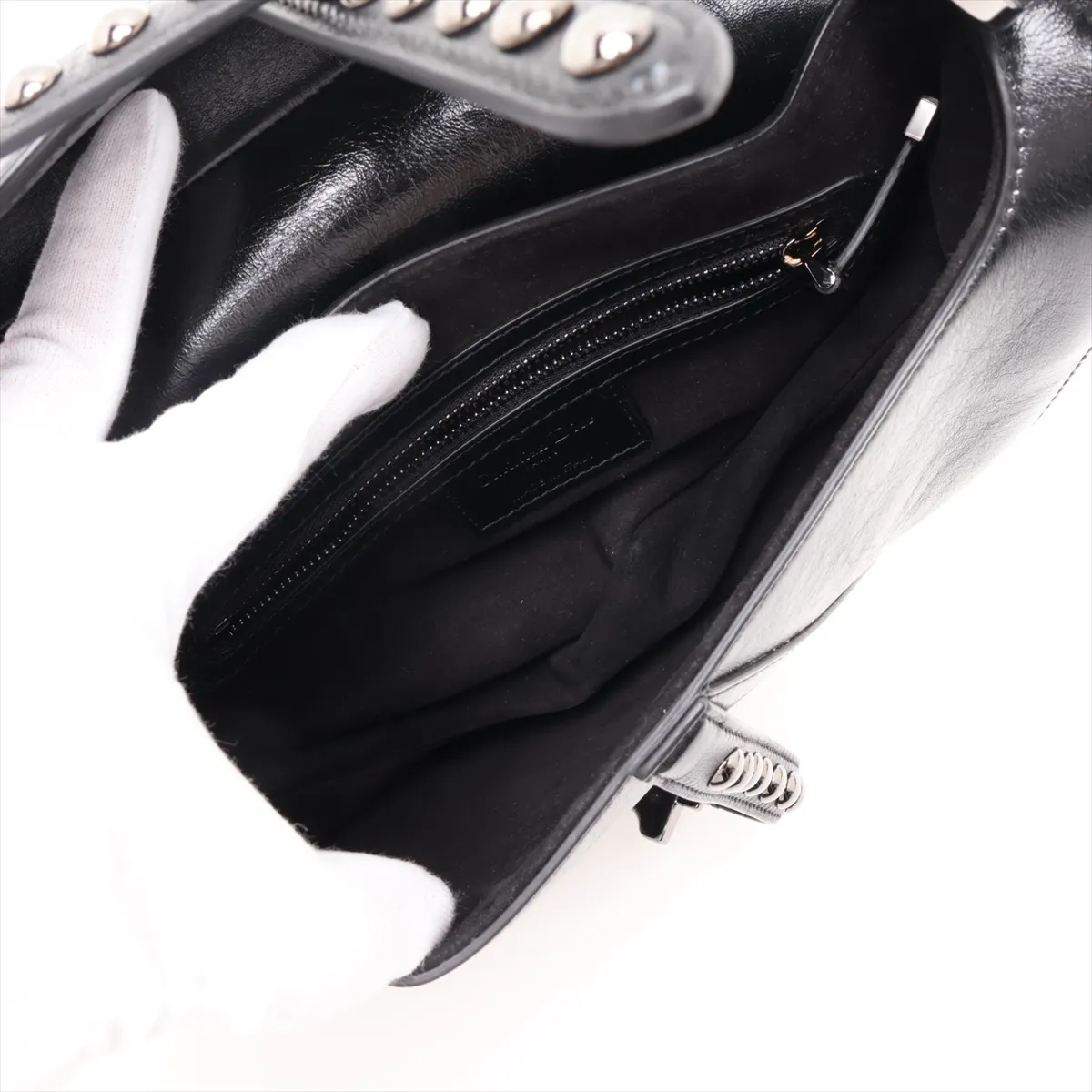 Saddle Leather x Studs 2-Way Handbag, Black — view 8