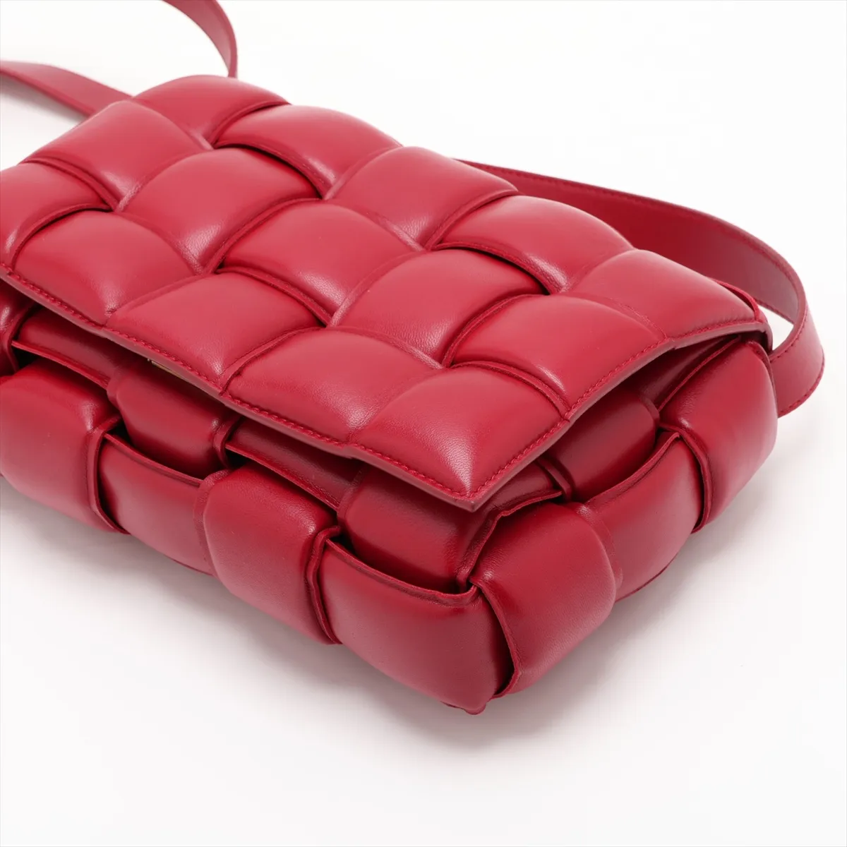 Maxi Intrecciato Padded Cassette Leather Shoulder Bag, Red — view 3