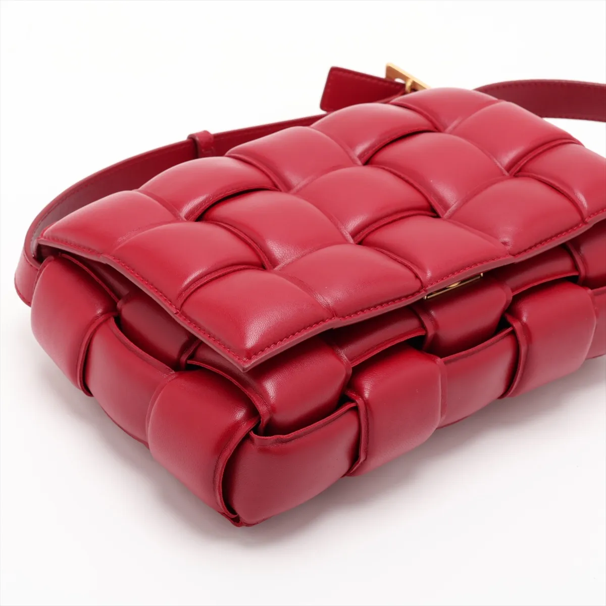 Maxi Intrecciato Padded Cassette Leather Shoulder Bag, Red — view 4