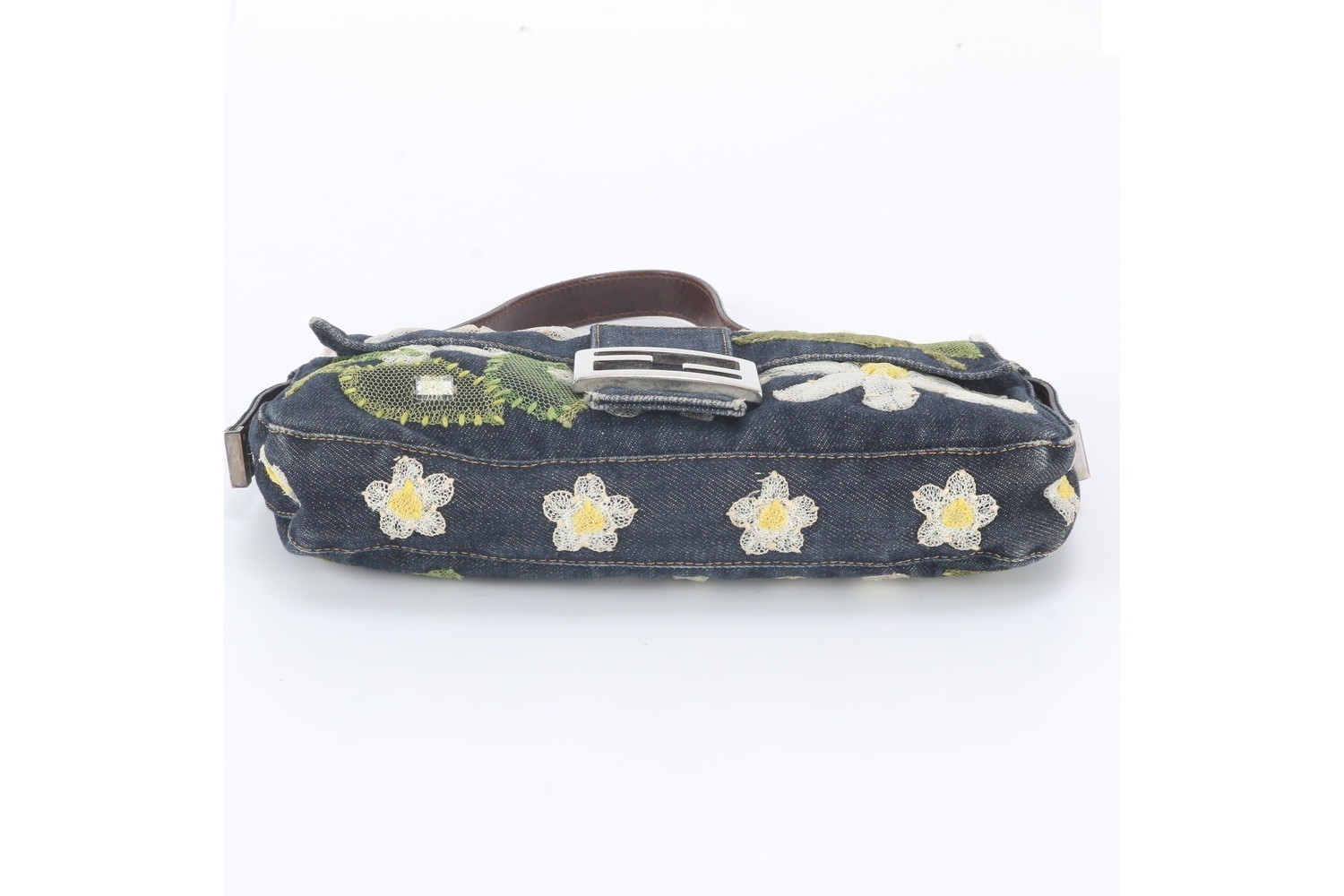Flower Denim Mamma Bucket Baguette FF Hardware Leather Shoulder Bag — view 6
