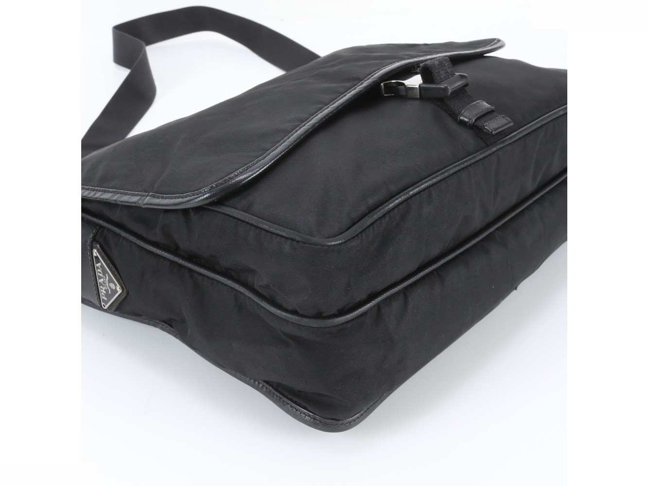 Tessuto Nylon Triangle Logo Leather Shoulder Bag — view 4