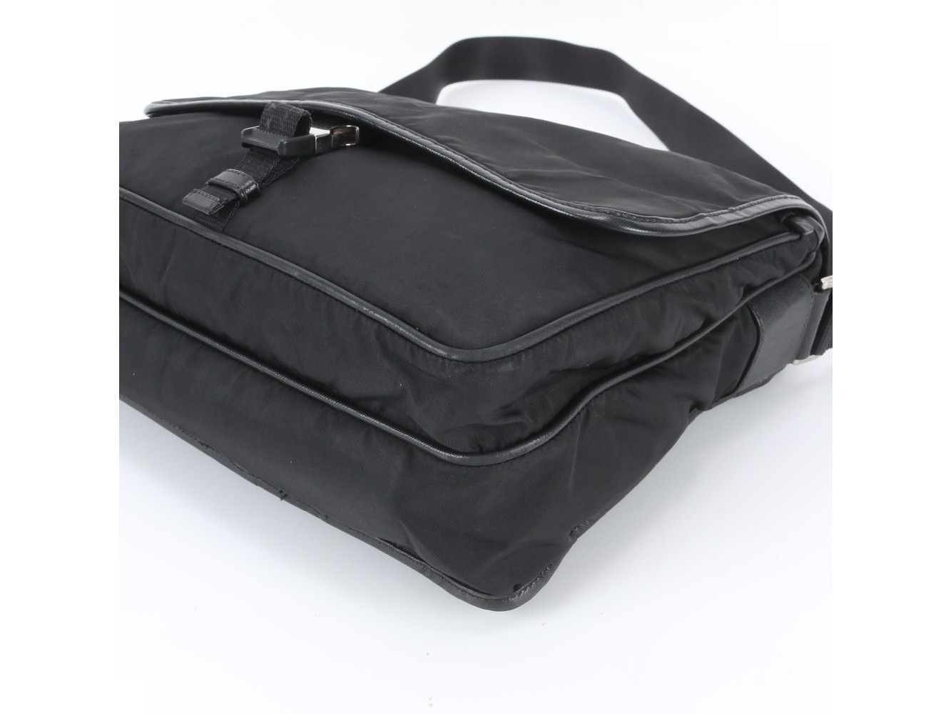 Tessuto Nylon Triangle Logo Leather Shoulder Bag — view 5