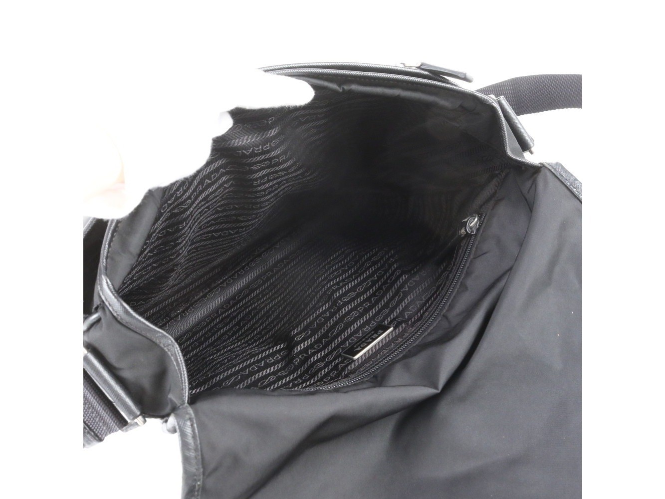Tessuto Nylon Triangle Logo Leather Shoulder Bag — view 7