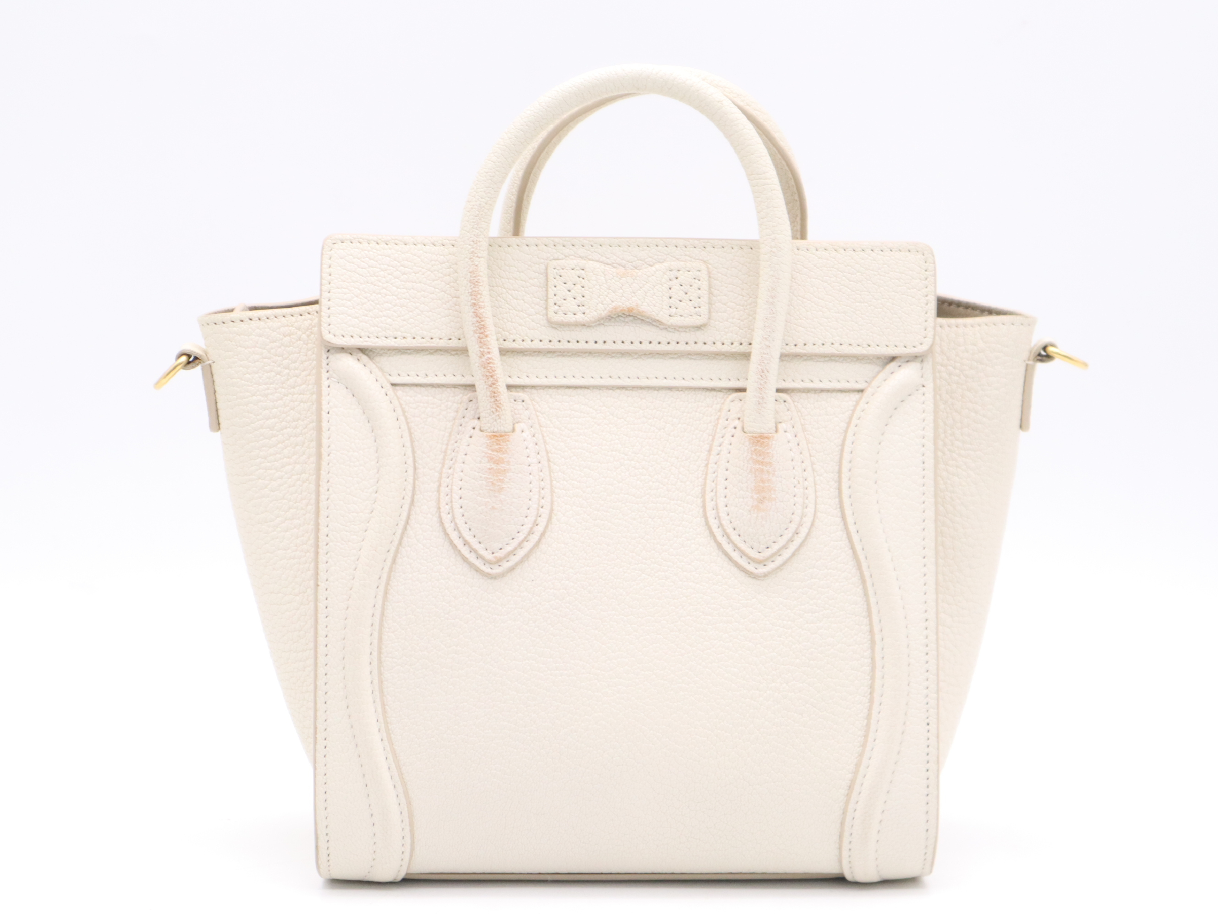 Leather Luggage Nano Handbag, White, Gold Hardware, with Shoulder Strap — view 2