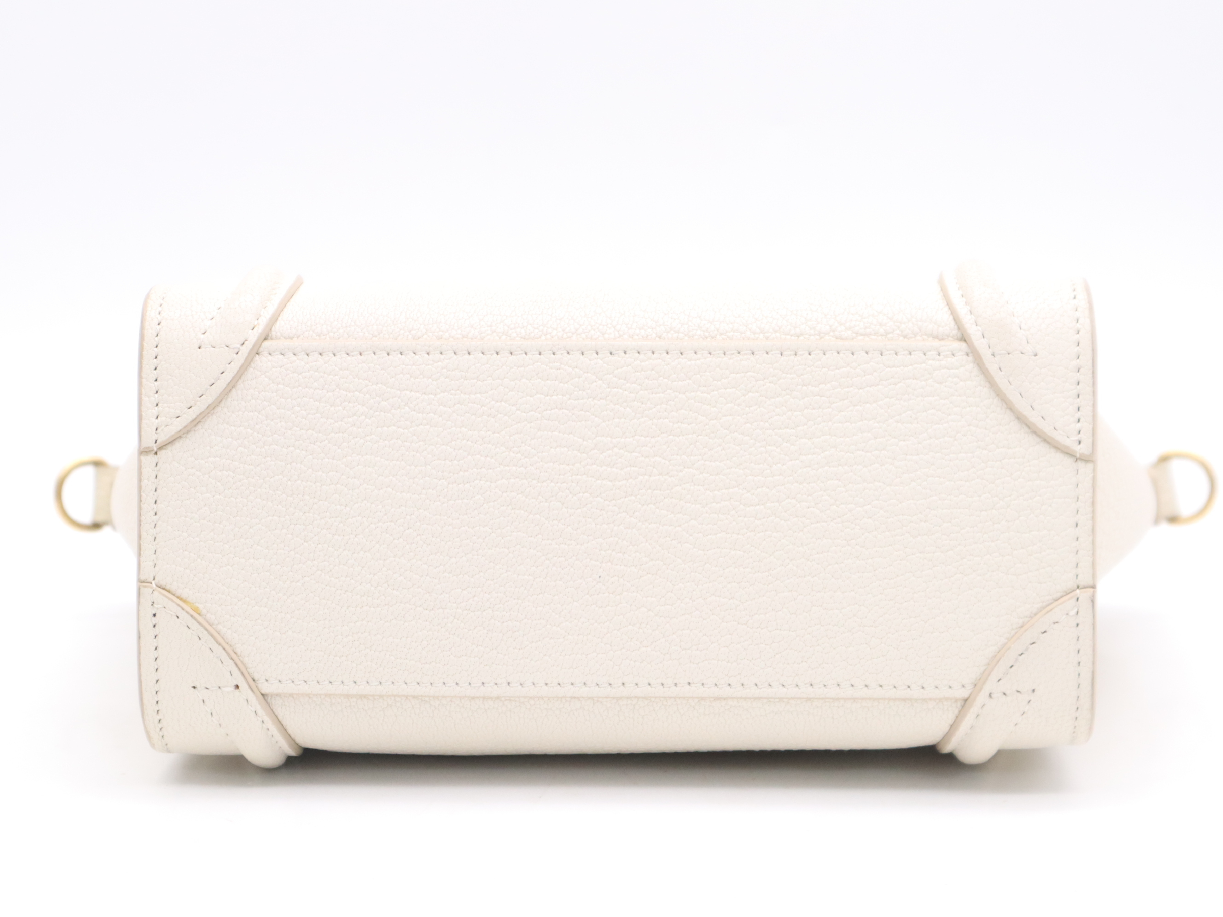 Leather Luggage Nano Handbag, White, Gold Hardware, with Shoulder Strap — view 4