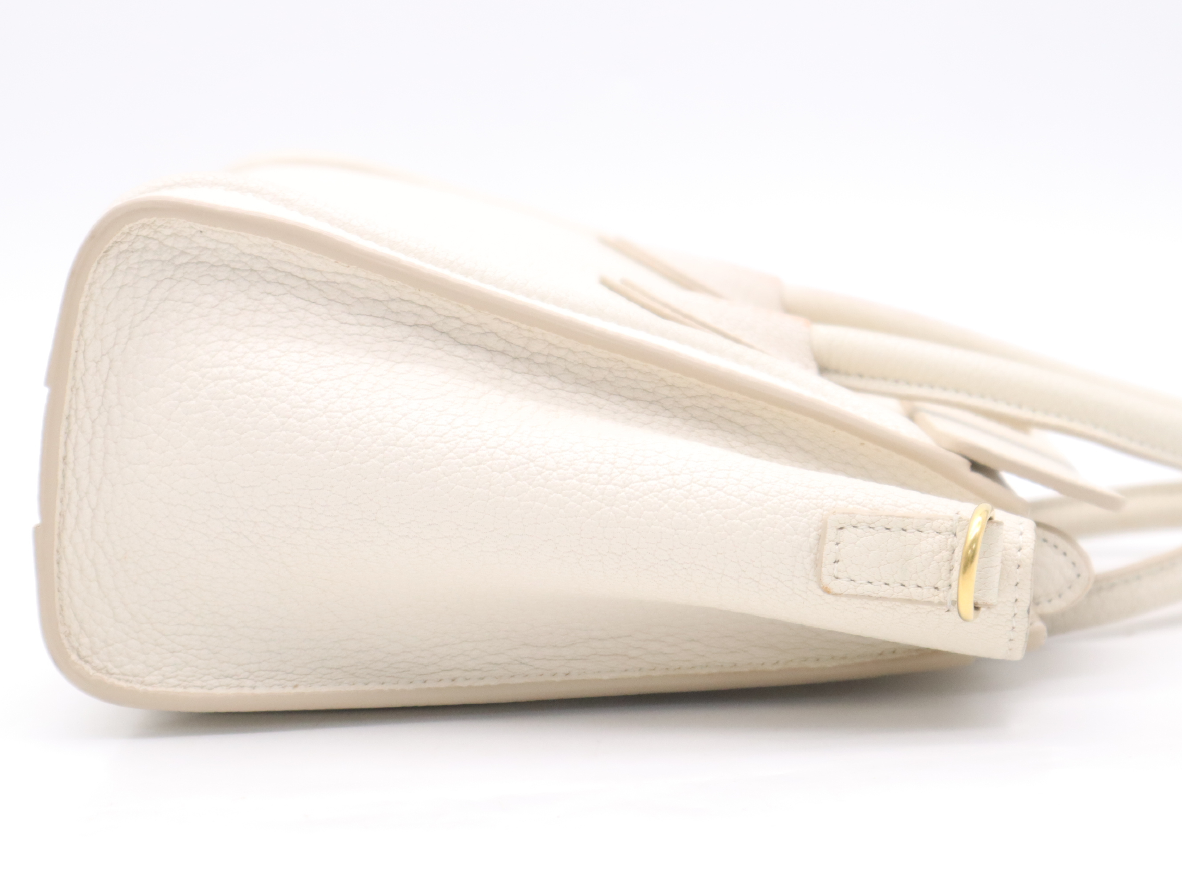 Leather Luggage Nano Handbag, White, Gold Hardware, with Shoulder Strap — view 5
