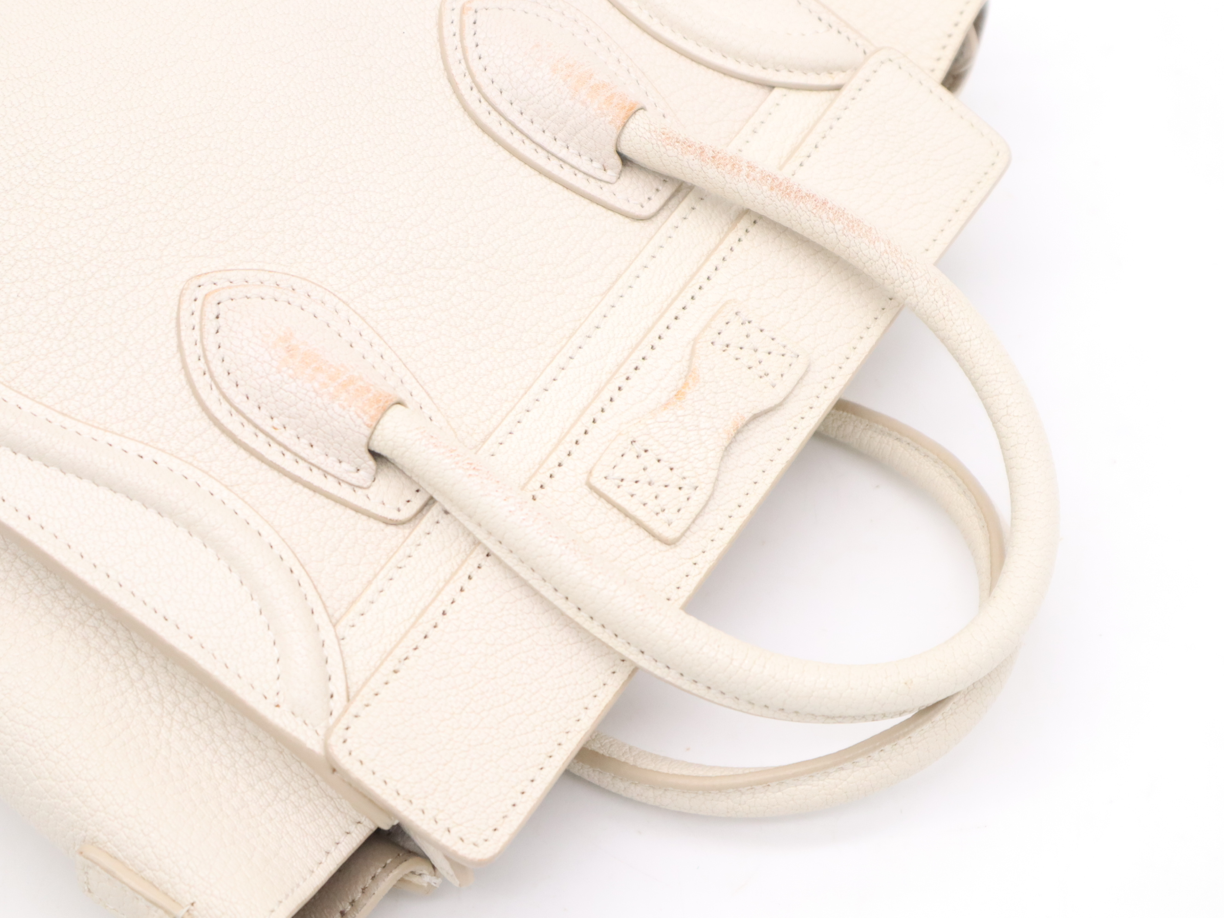 Leather Luggage Nano Handbag, White, Gold Hardware, with Shoulder Strap — view 6
