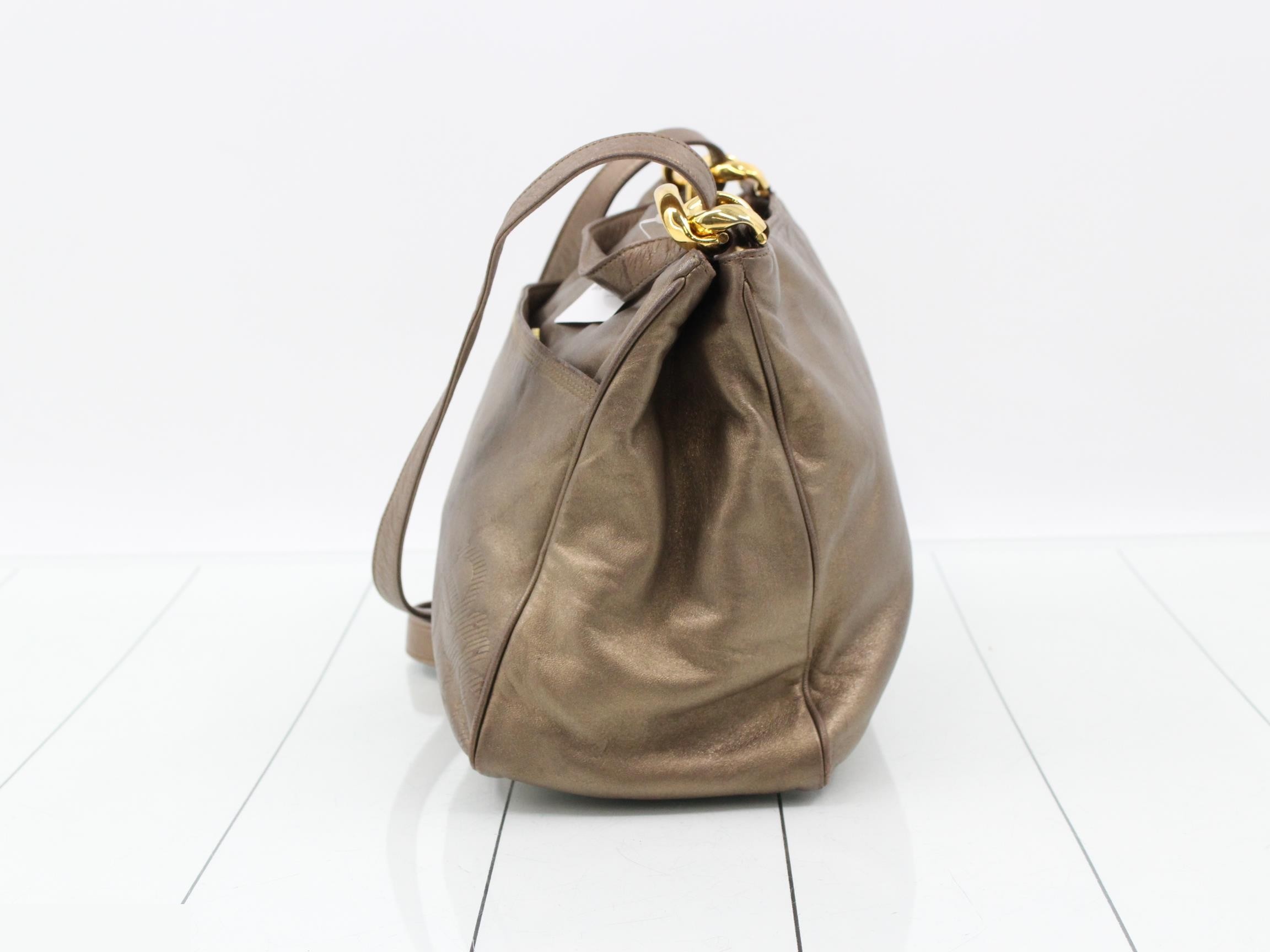 Anagram Shoulder Bag, Leather, Bronze — view 3