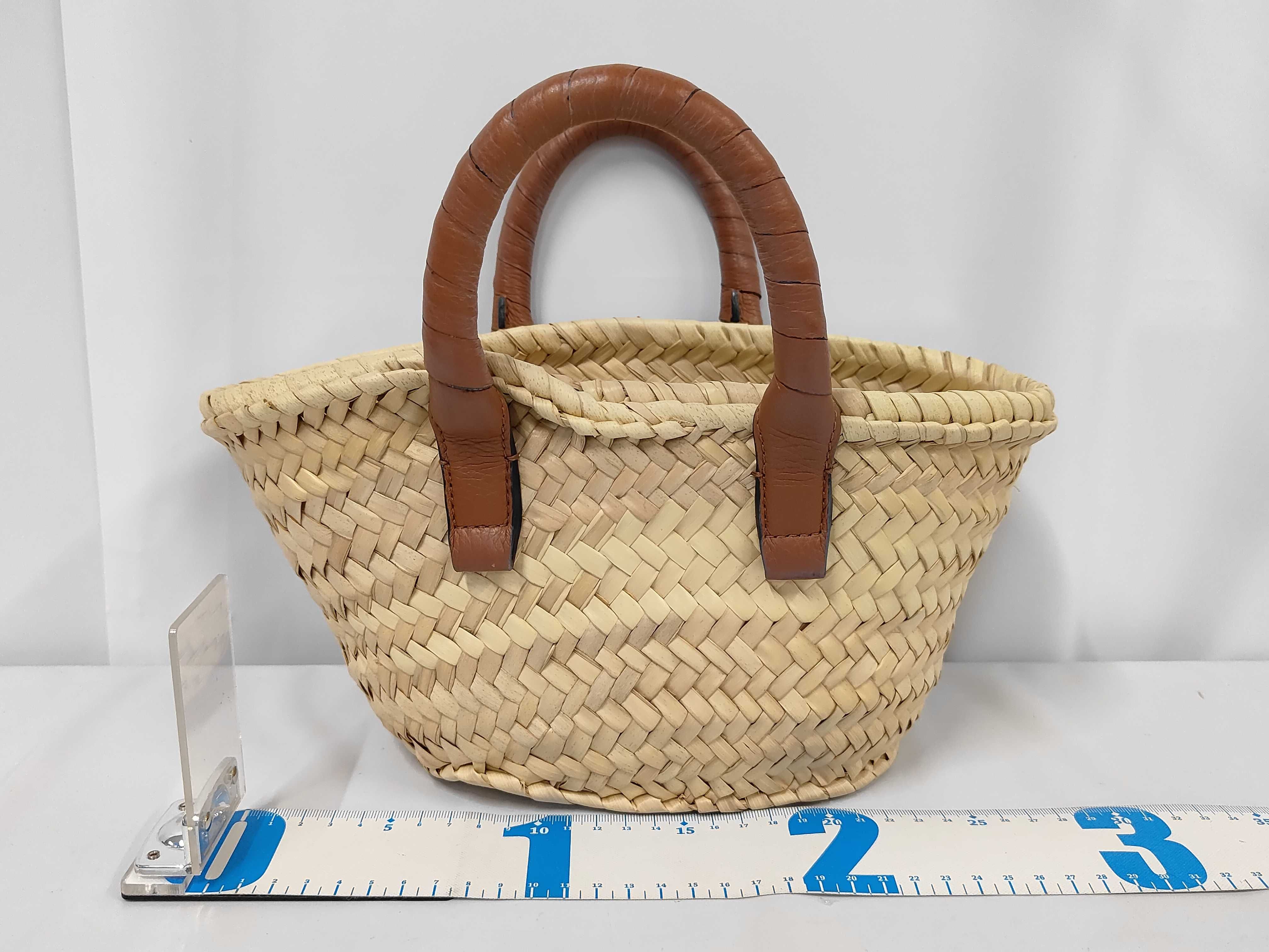 Leather Marcie Basket Bag, Straw Leather, Brown Handbag — view 2