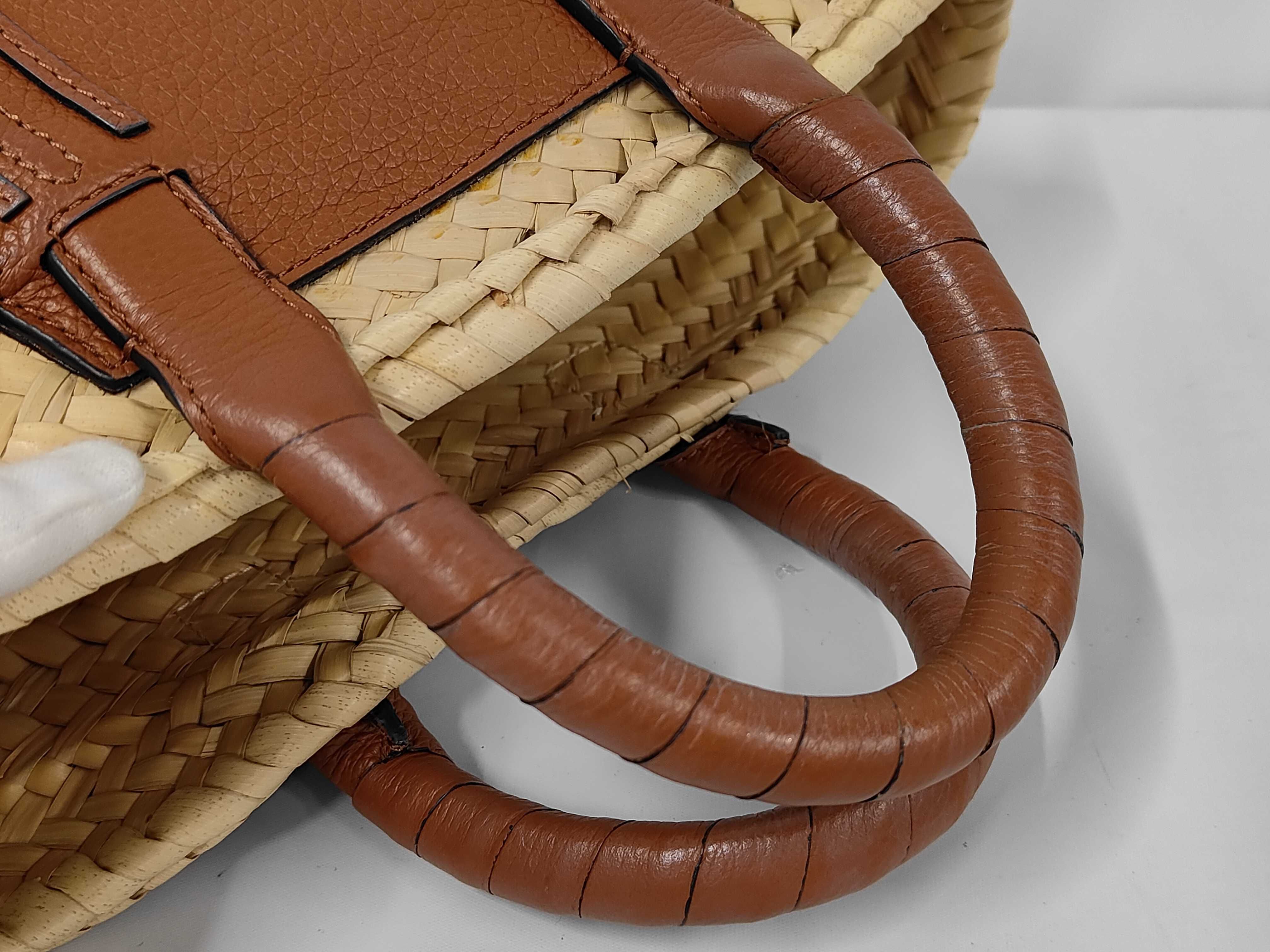 Leather Marcie Basket Bag, Straw Leather, Brown Handbag — view 3