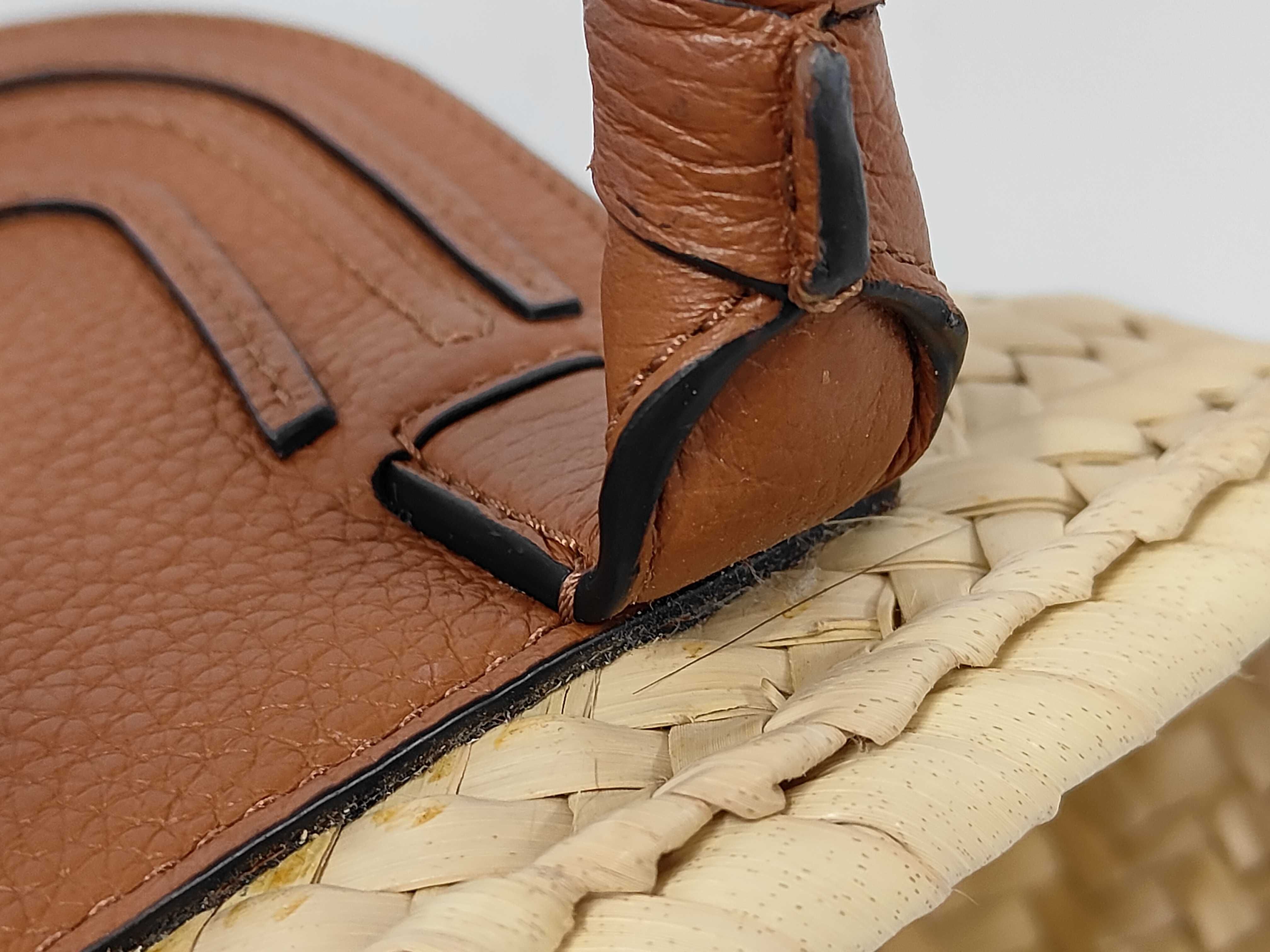 Leather Marcie Basket Bag, Straw Leather, Brown Handbag — view 5