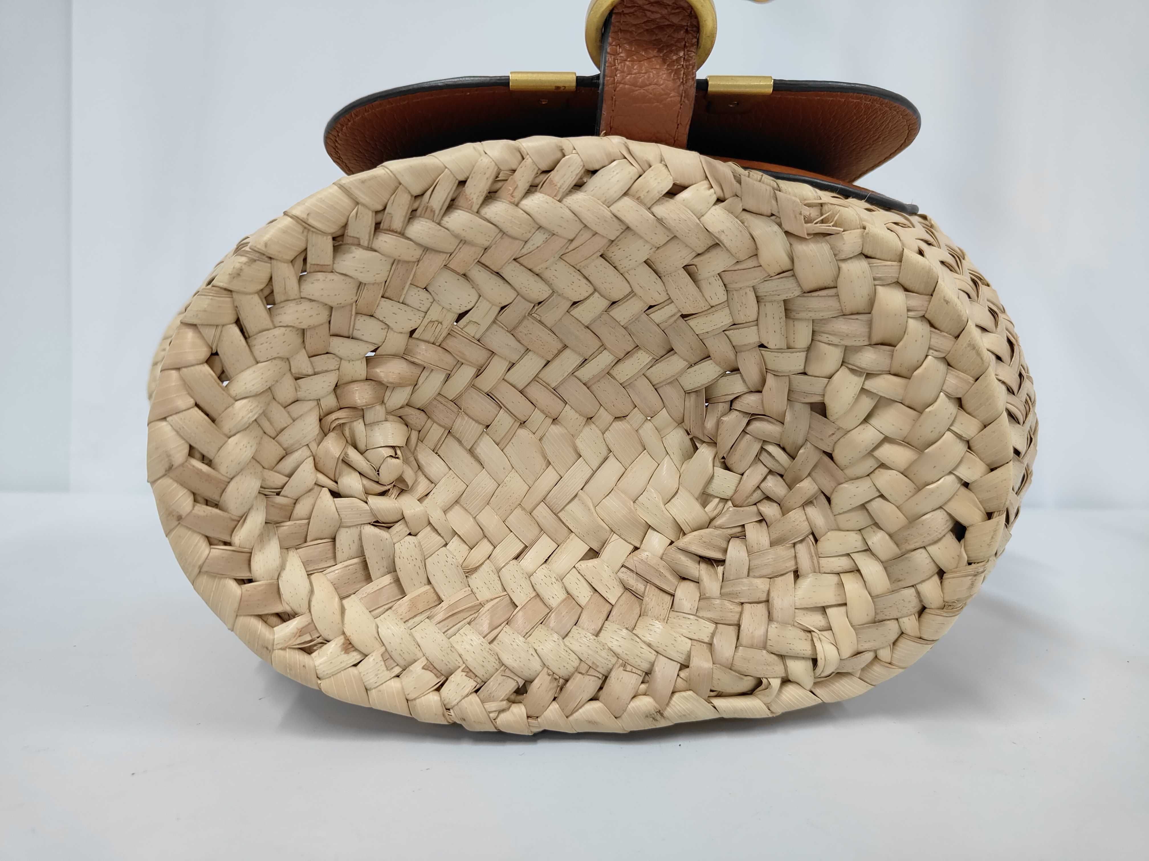 Leather Marcie Basket Bag, Straw Leather, Brown Handbag — view 7