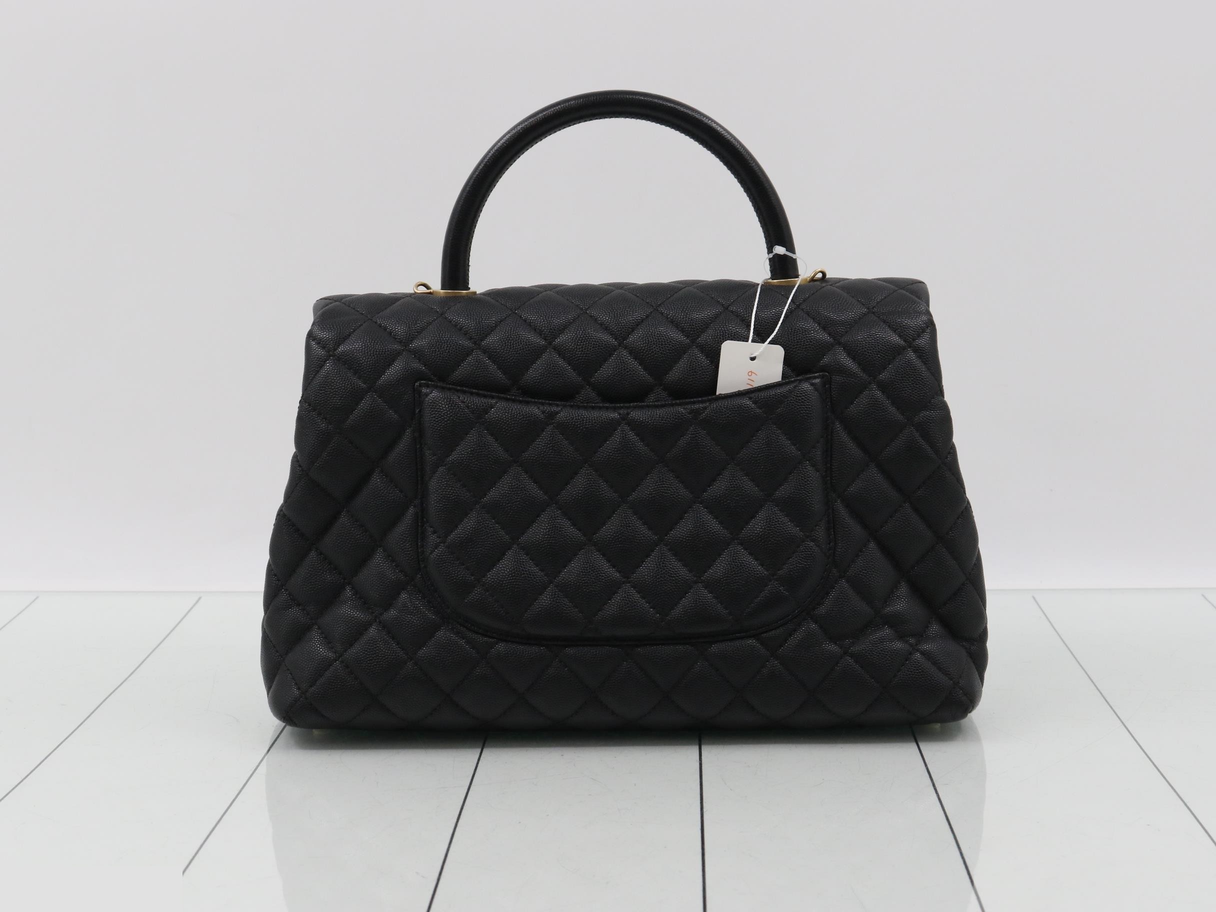 Caviar Skin Coco Handle 2-Way Handbag, Black — view 2