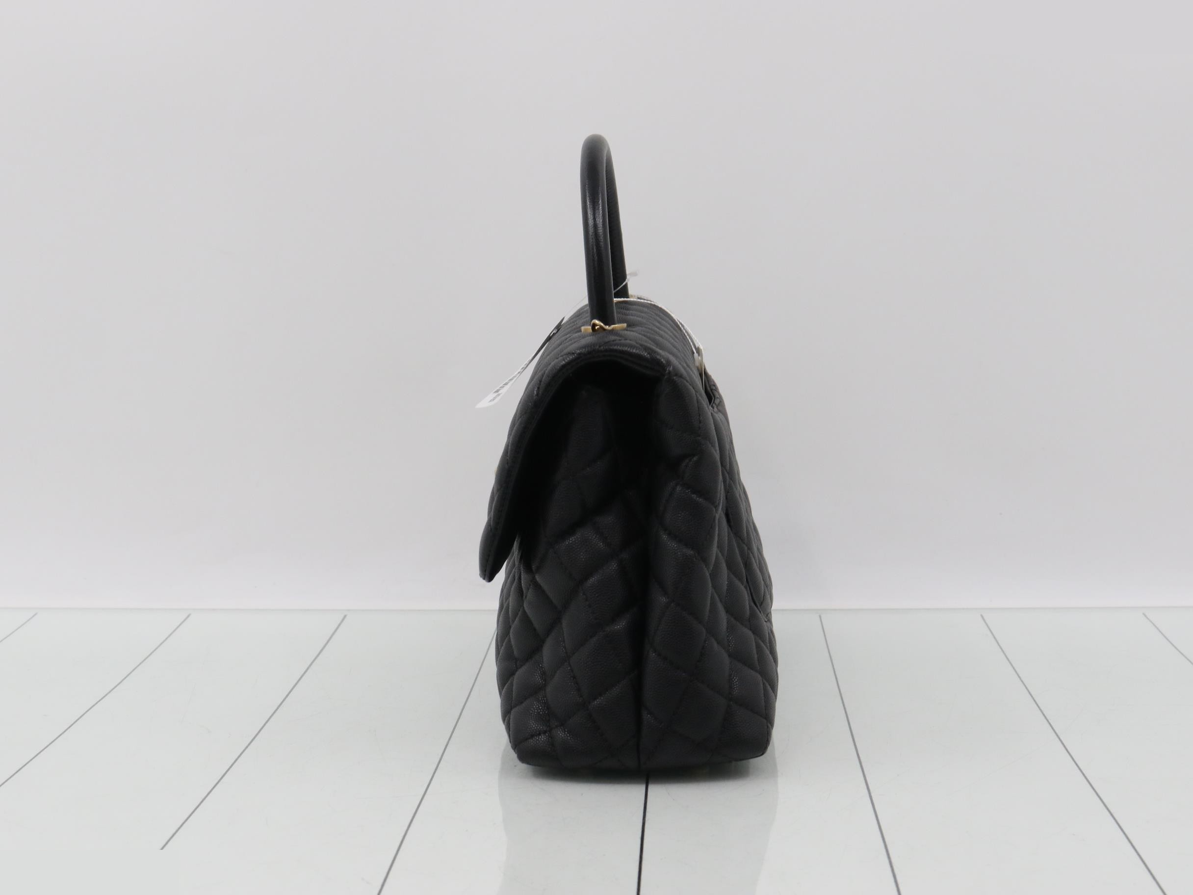 Caviar Skin Coco Handle 2-Way Handbag, Black — view 3