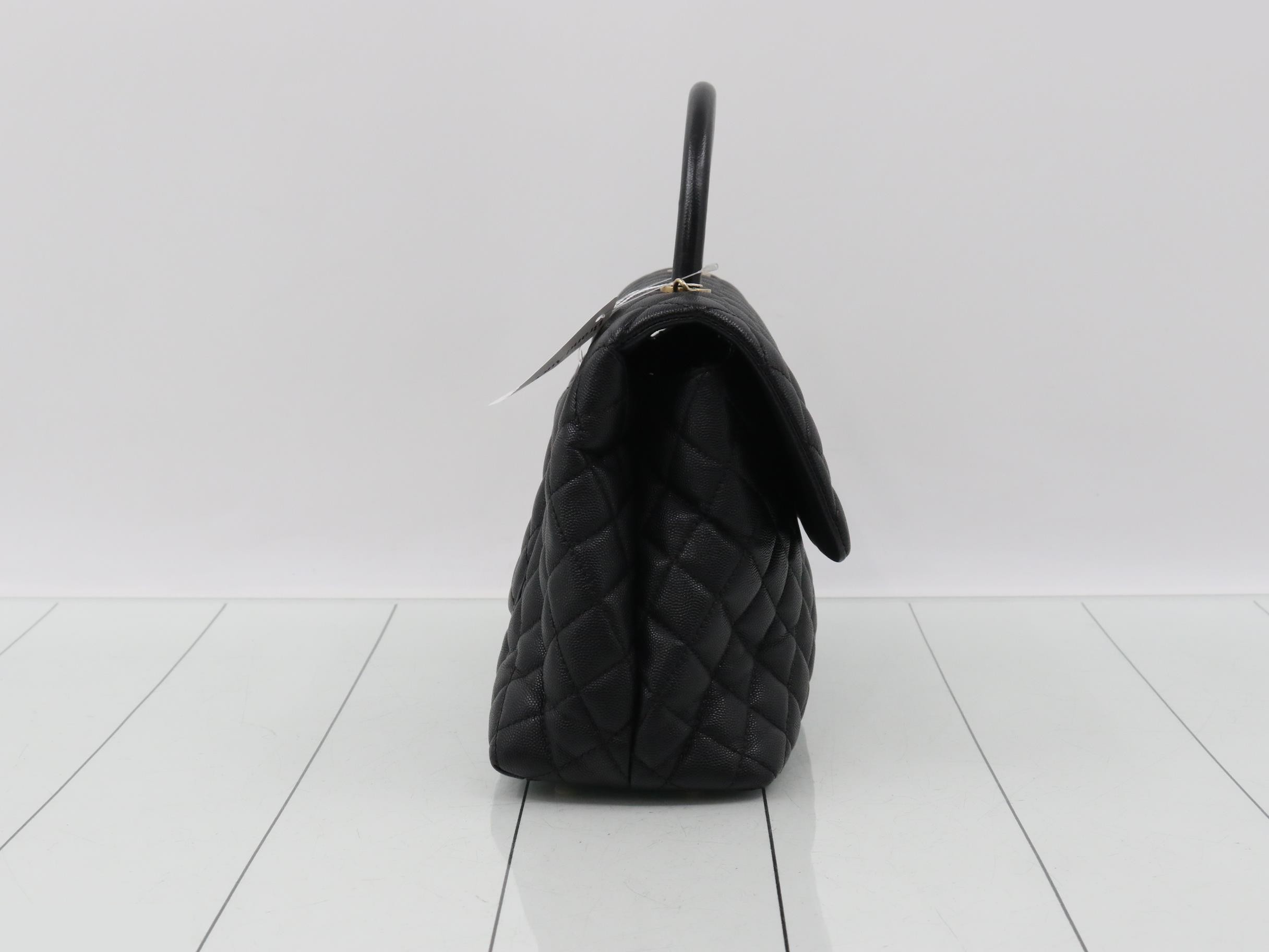 Caviar Skin Coco Handle 2-Way Handbag, Black — view 4