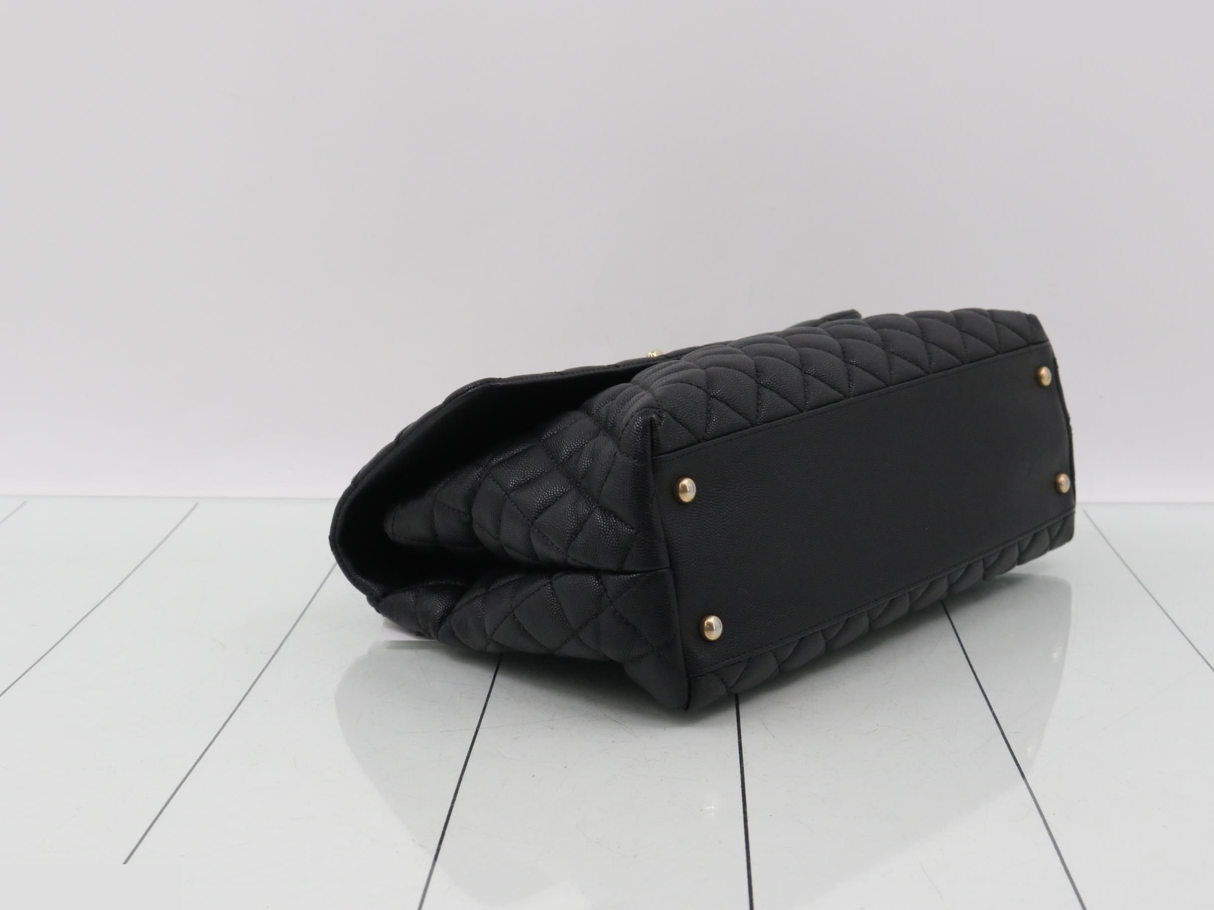 Caviar Skin Coco Handle 2-Way Handbag, Black — view 5