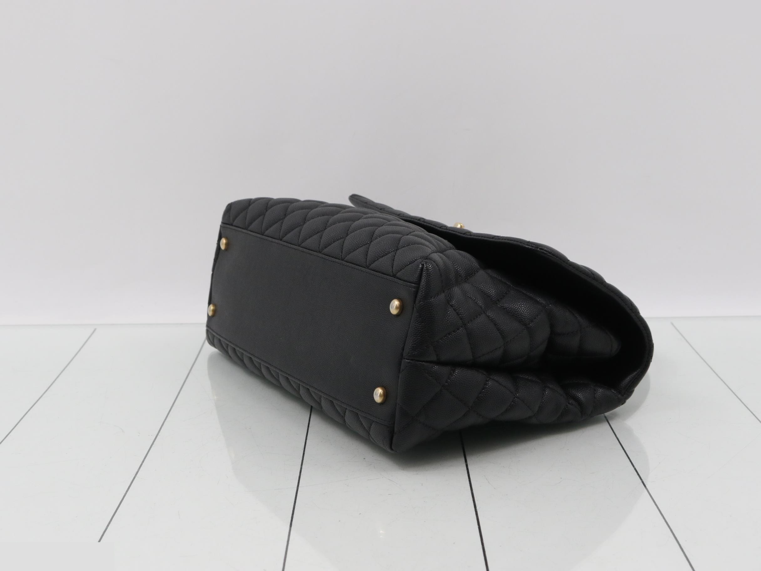 Caviar Skin Coco Handle 2-Way Handbag, Black — view 6